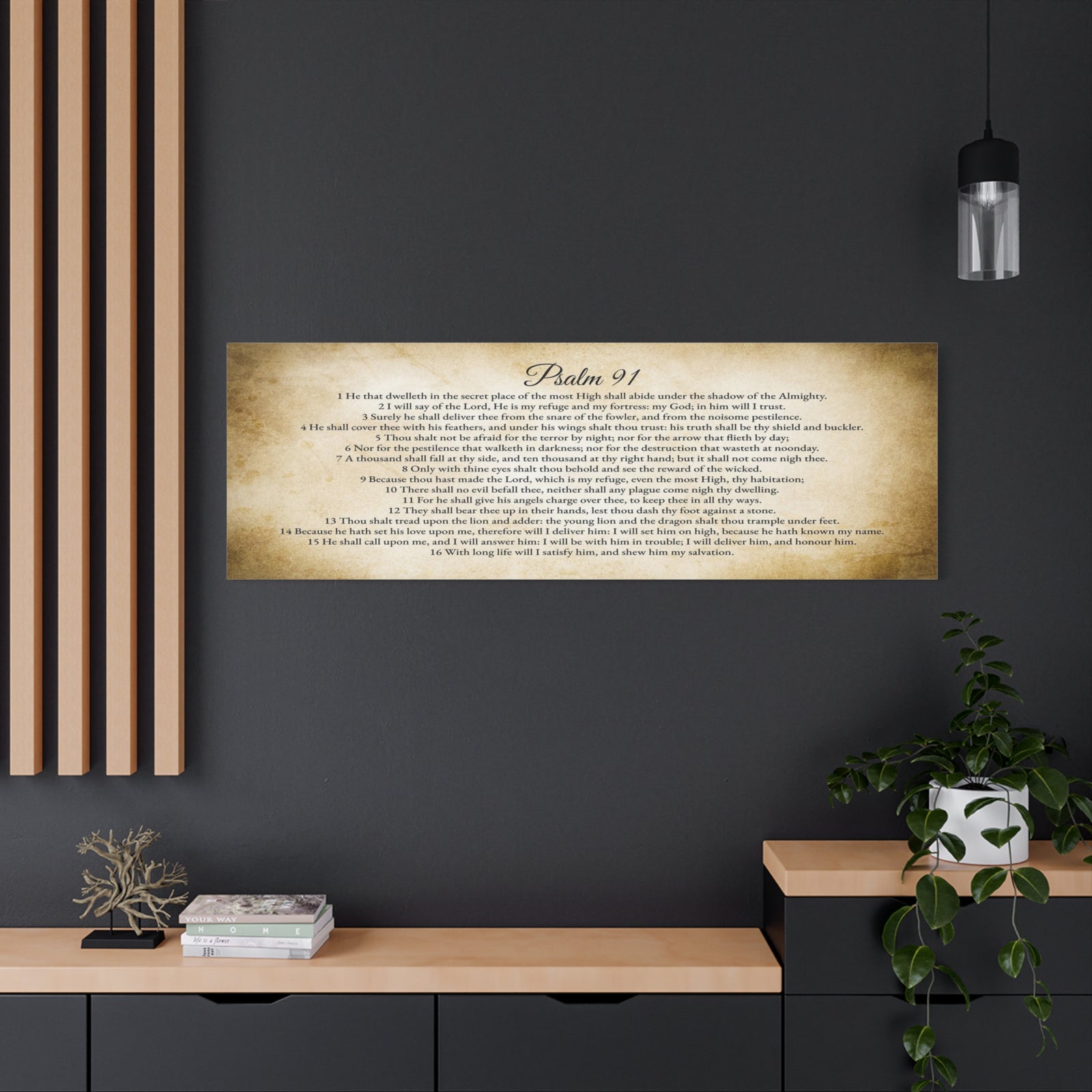 Scripture Walls Psalm 91 English Landscape Gold Bible Verse Canvas Christian Wall Art Ready to Hang Unframed-Express Your Love Gifts
