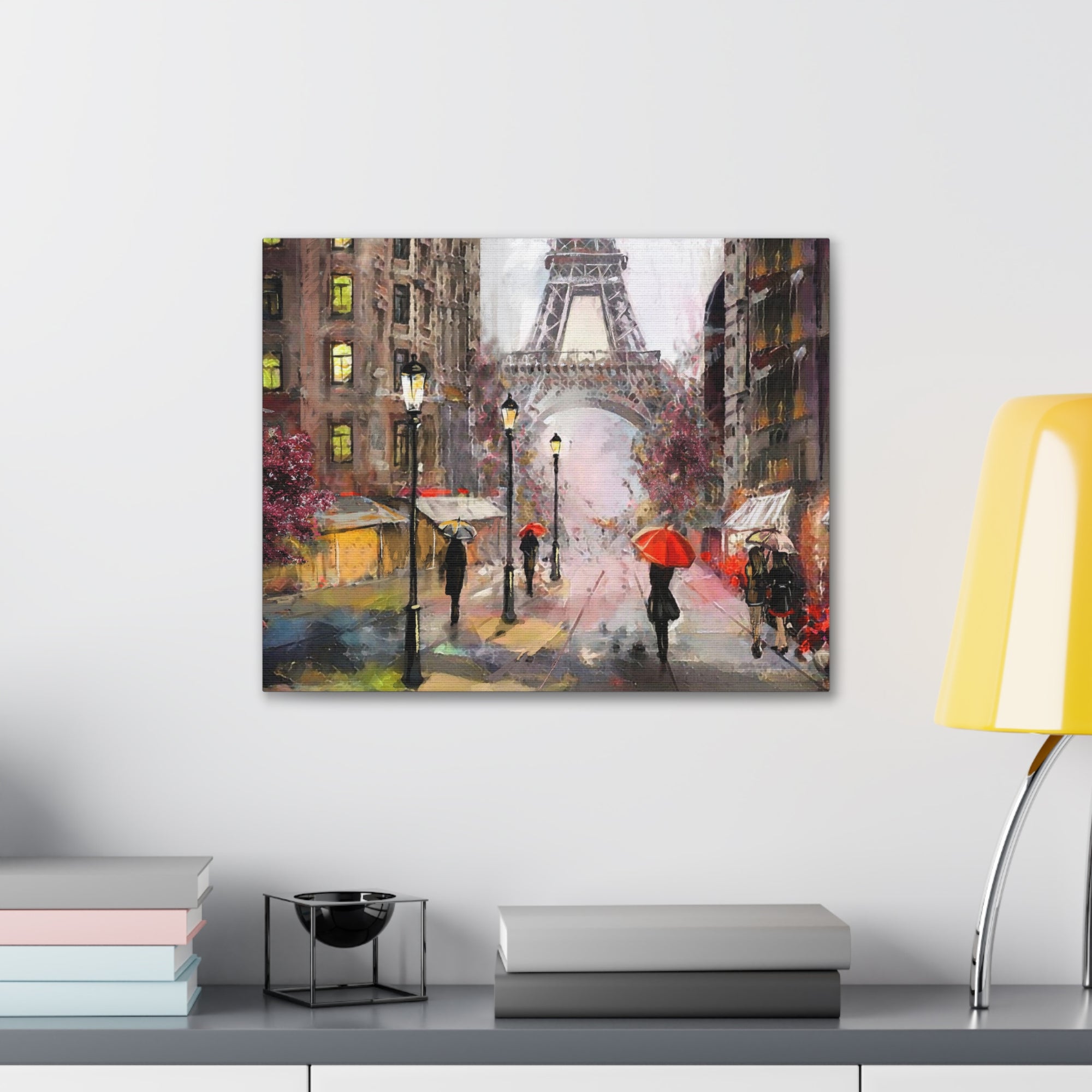 Paris Urban People Under Red Umbrella Paris Eiffel Tower Couple France Canvas Artwork High-Quality Breathtaking French City for Home Decor Ready to Hang-Express Your Love Gifts