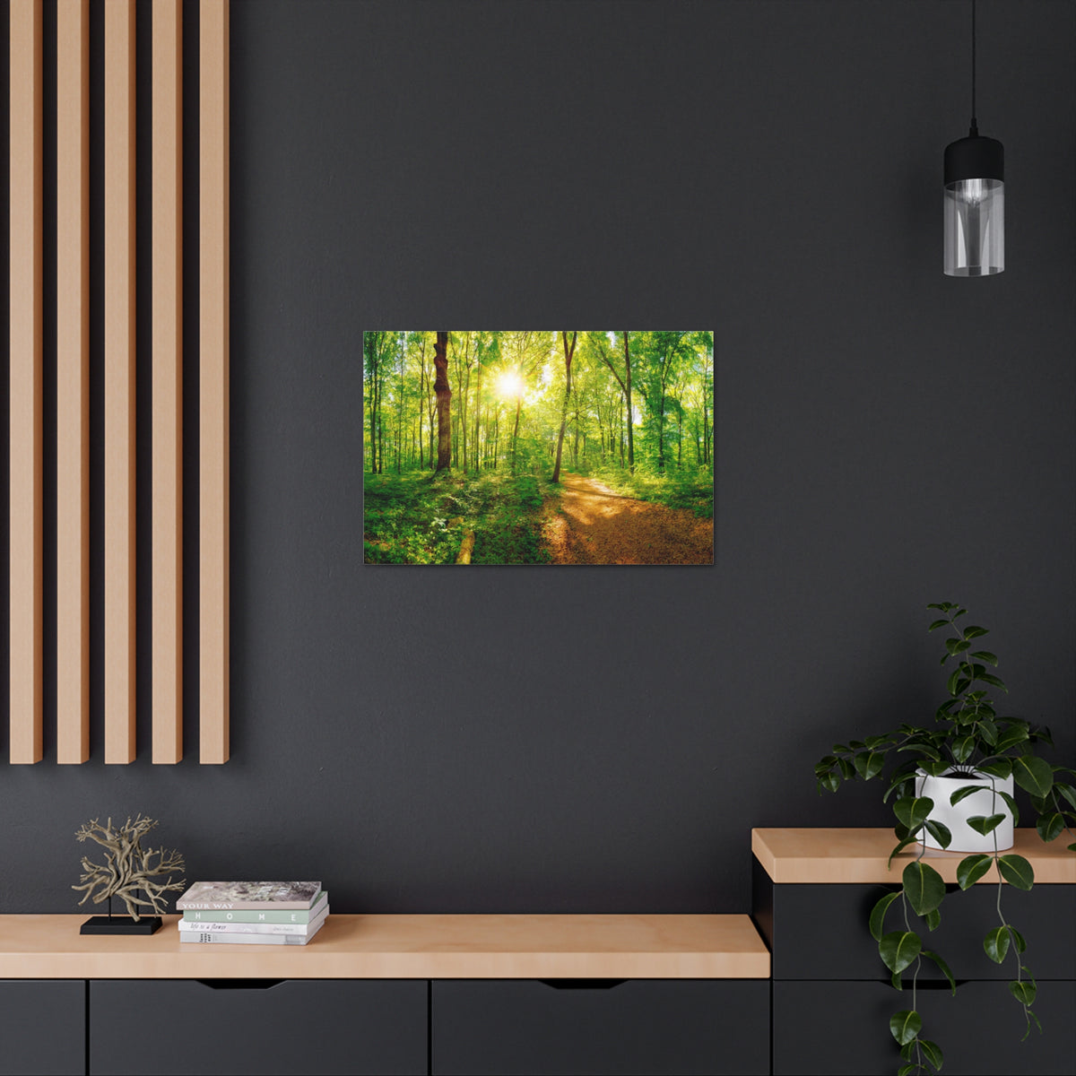 Green Forest Sunlight Nature Wilderness Photography Canvas Wall Art for Home Decor Ready-to-Hang-Express Your Love Gifts