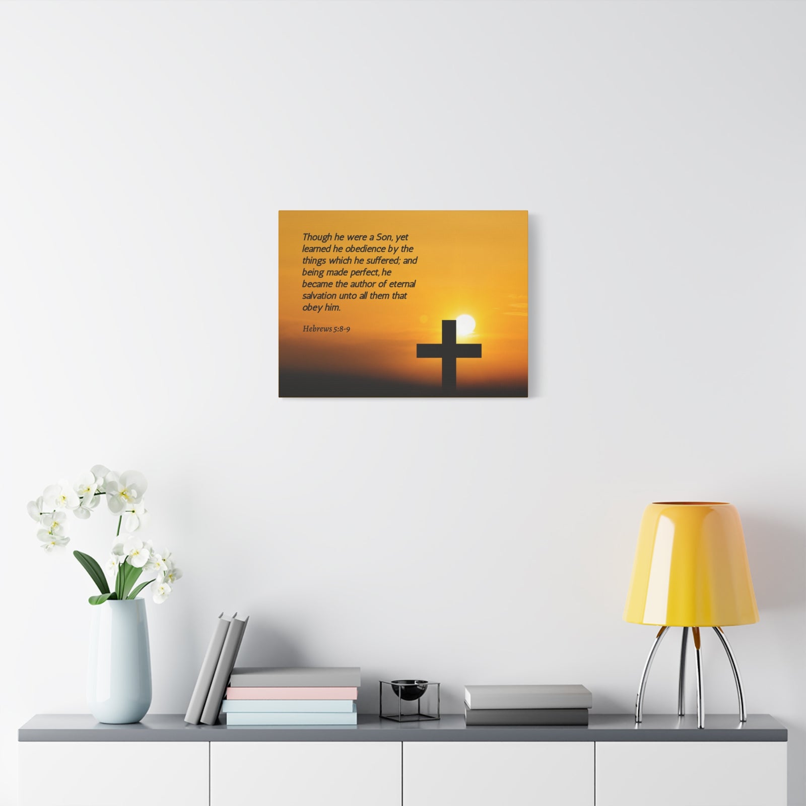 Scripture Canvas Eternal Salvation Hebrews 5:8-9 Christian Wall Art Bible Verse Print Ready to Hang-Express Your Love Gifts