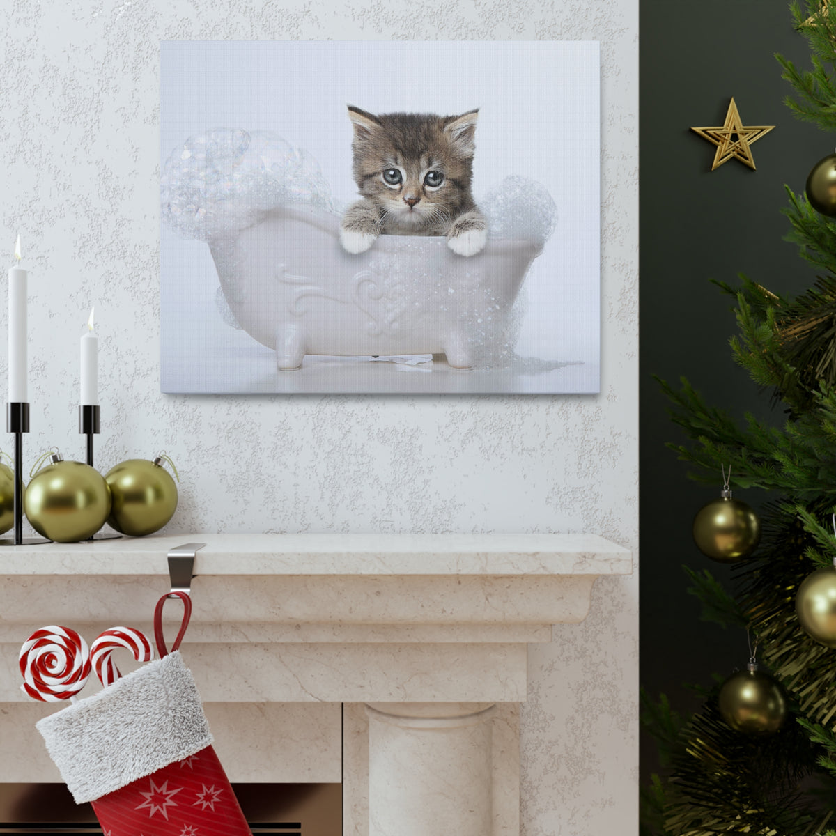 Cute Main Coon Kitten Bathee Canvas Wall Art for Home Decor Ready-to-Hang-Express Your Love Gifts