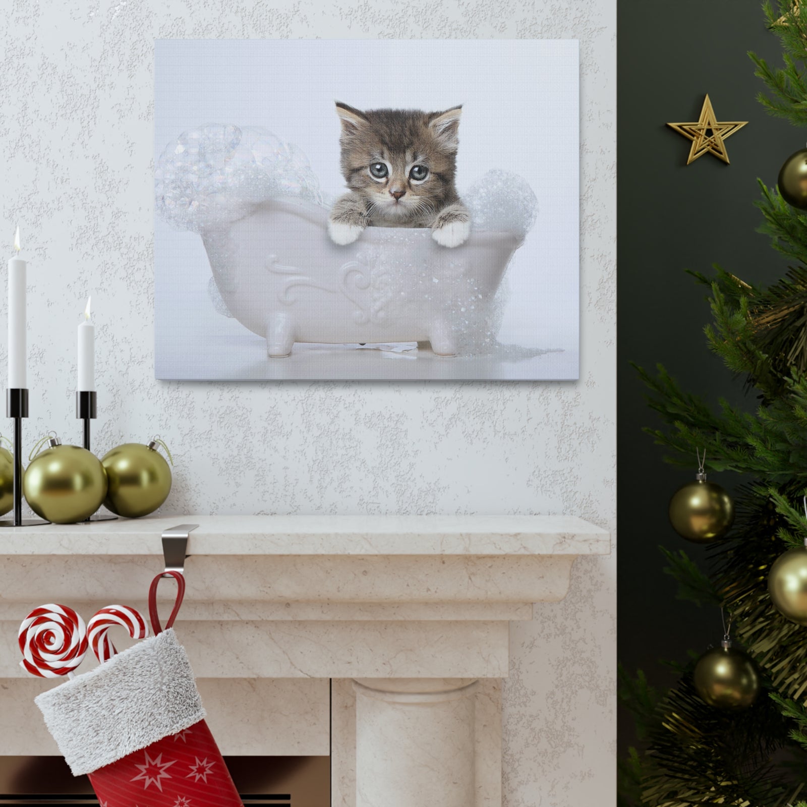 Cute Main Coon Kitten Bathee Canvas Wall Art for Home Decor Ready-to-Hang-Express Your Love Gifts