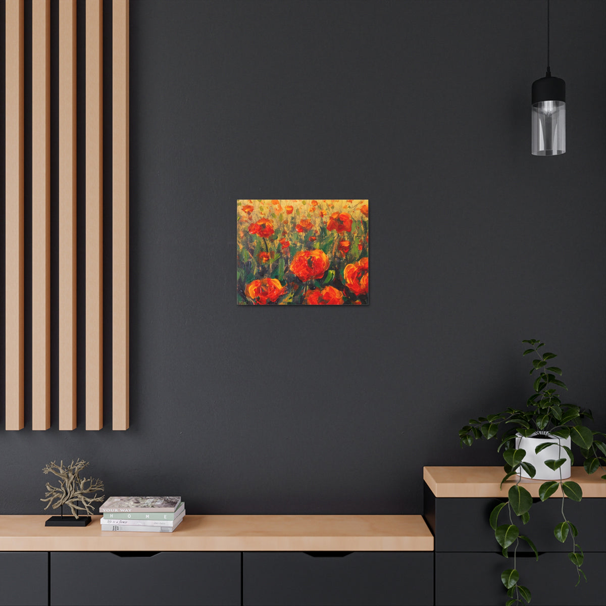 Red Large Poppies In Green Grass Flower Canvas Wall Art for Home Decor Ready-to-Hang-Express Your Love Gifts