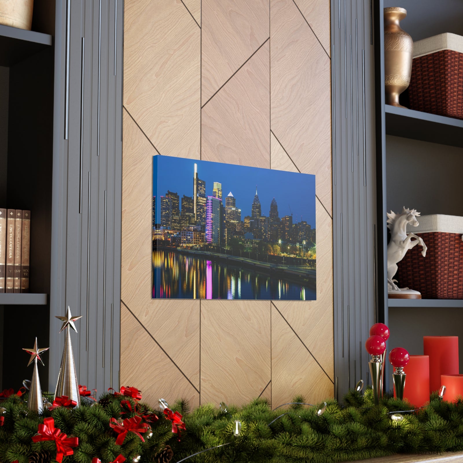 Philadelphia Night Skyline Canvas Artwork High-Quality Breathtaking Stunning Cityscape for Home Decor Ready to Hang-Express Your Love Gifts