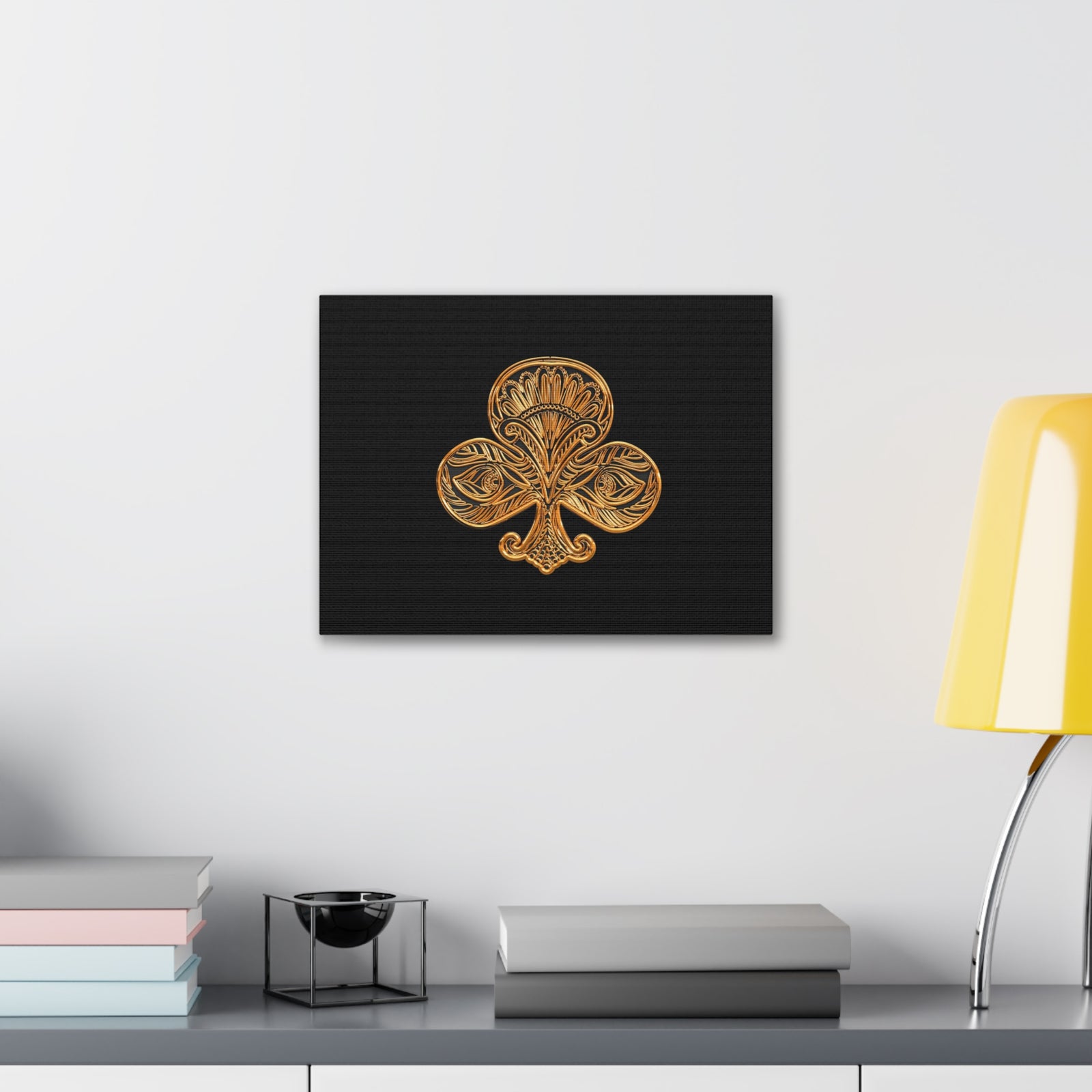 3D Gold Clubs Playing Card Canvas Wall Art for Home Decor Ready-to-Hang-Express Your Love Gifts