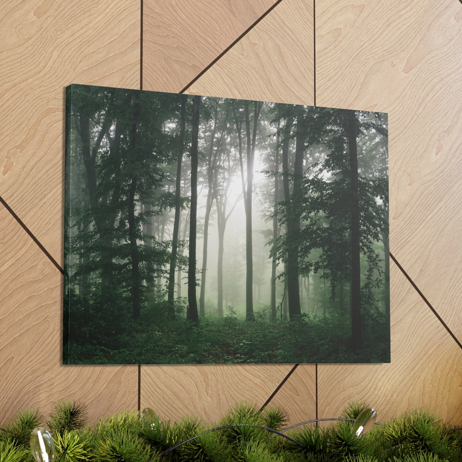 Pine Tree Misty Forest Nature Wilderness Photography Canvas Wall Art for Home Decor Ready-to-Hang-Express Your Love Gifts