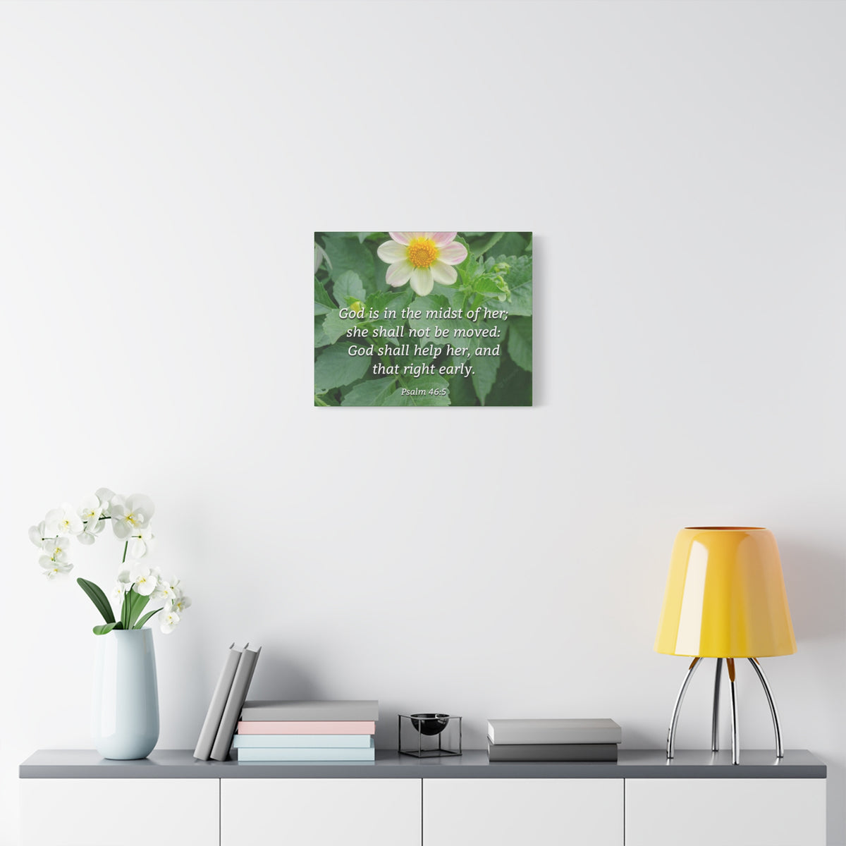 Scripture Canvas God Shall Help Her Psalm 46:5 Christian Wall Art Bible Verse Print Ready to Hang-Express Your Love Gifts