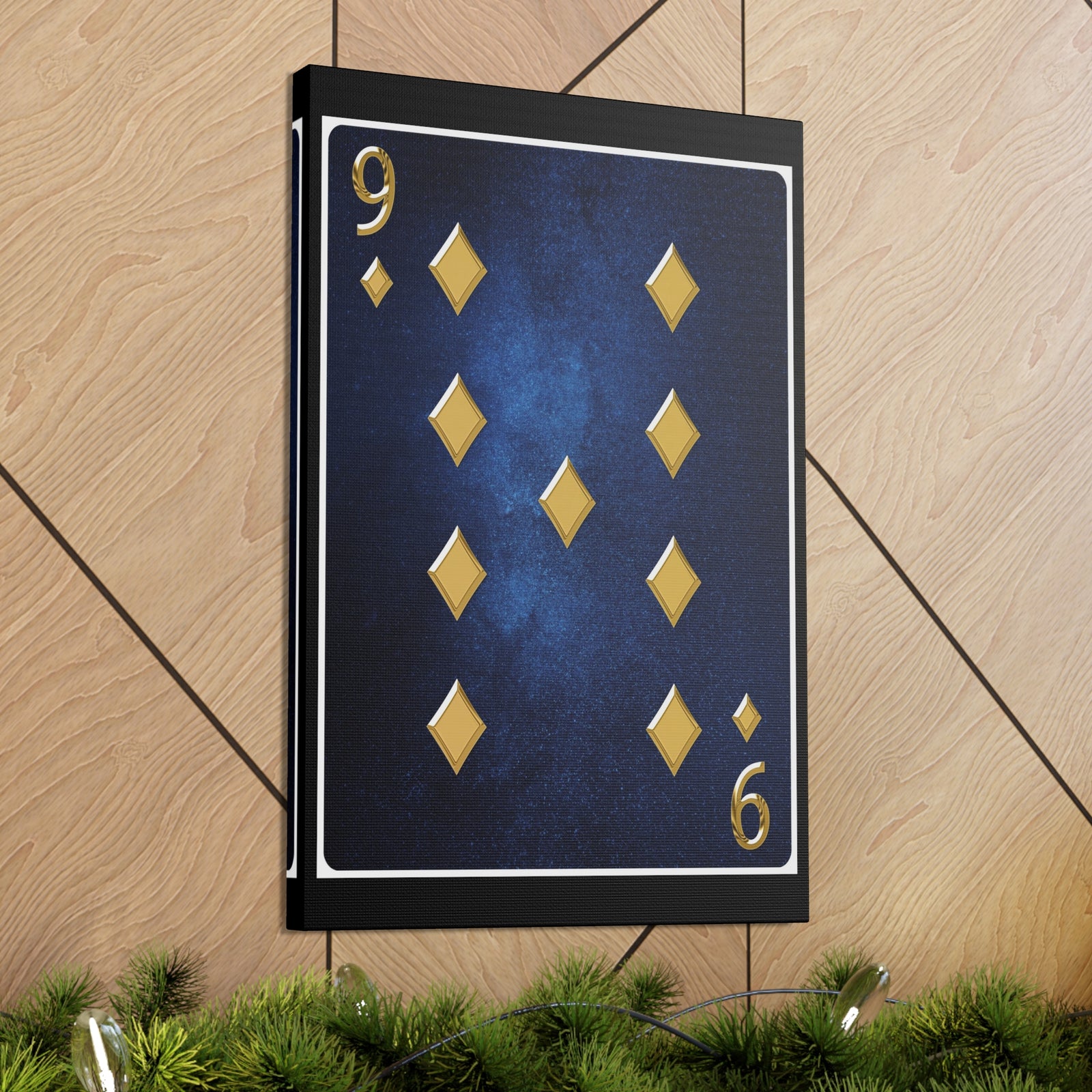 Nine Of Diamonds Space Background Playing Card Canvas Wall Art for Home Decor Ready-to-Hang-Express Your Love Gifts