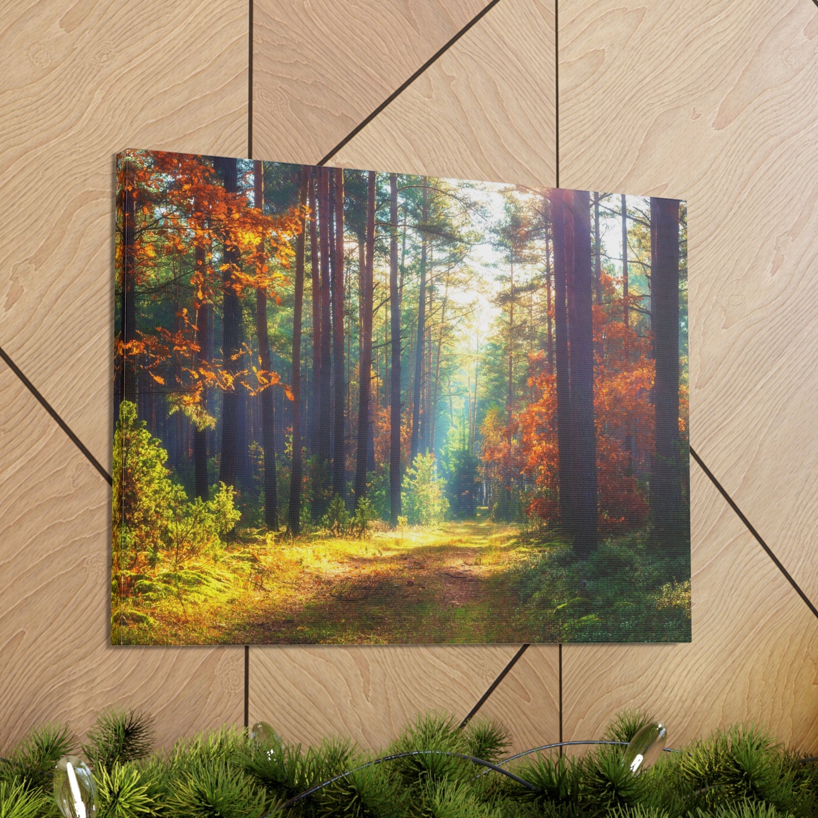 Autumn Forest Sunlight Shine Orange Tree Nature Wilderness Photography Canvas Wall Art for Home Decor Ready-to-Hang-Express Your Love Gifts