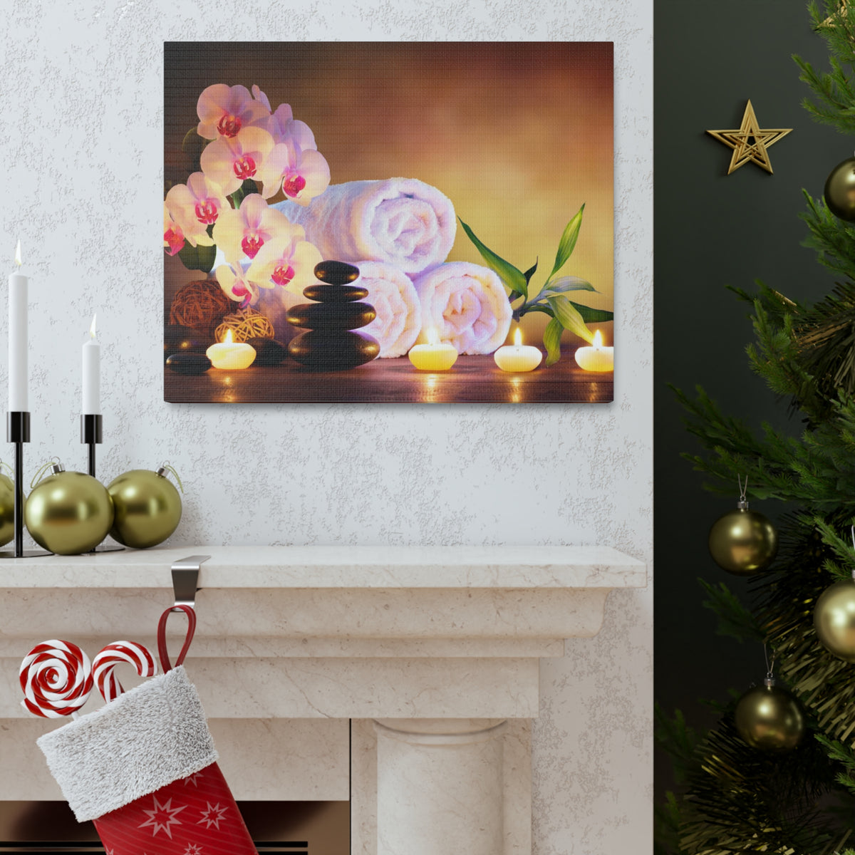 Massage Stones with Towels Forest Floral Nature Photography Canvas Wall Art for Home Decor Ready-to-Hang-Express Your Love Gifts