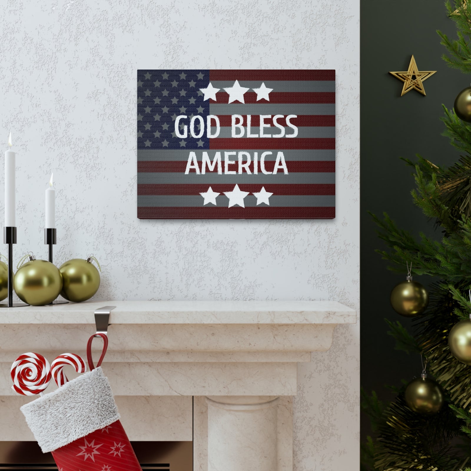 God Bless America Flag Day Concept Canvas Wall Art for Home Decor Ready-to-Hang-Express Your Love Gifts