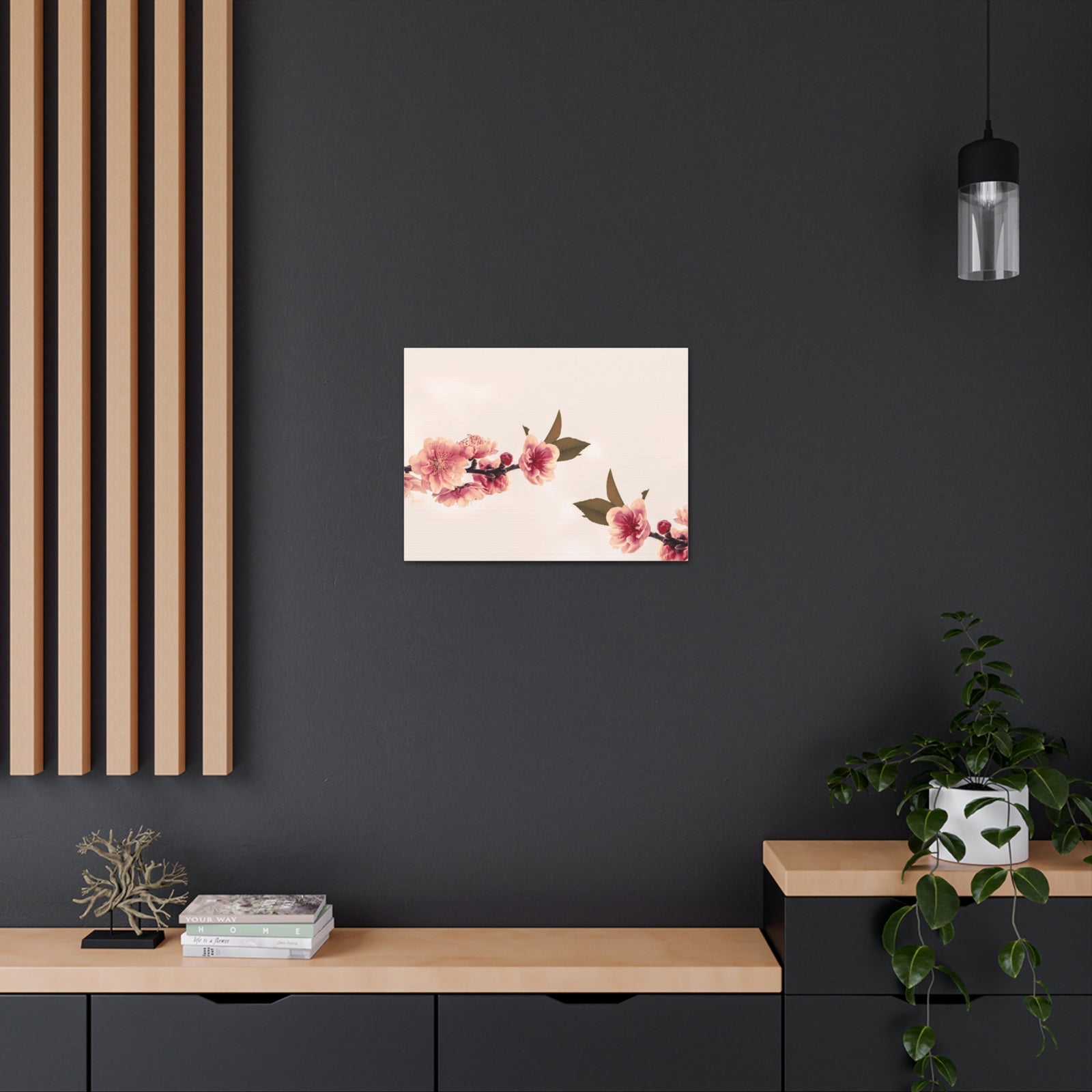 Peach Blossoms with Space Forest Floral Nature Photography Canvas Wall Art for Home Decor Ready-to-Hang-Express Your Love Gifts