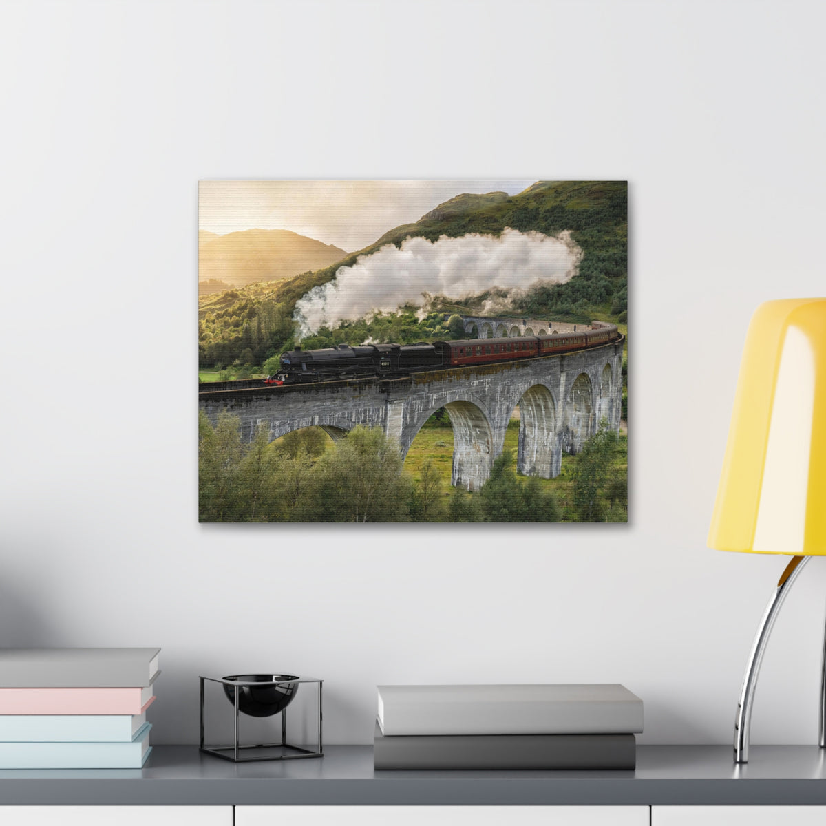 Steam Train Running On Scottish Highlands Modern Multicolor Scenic Nature Photography Canvas Home Office Decor Ready to Hang-Express Your Love Gifts