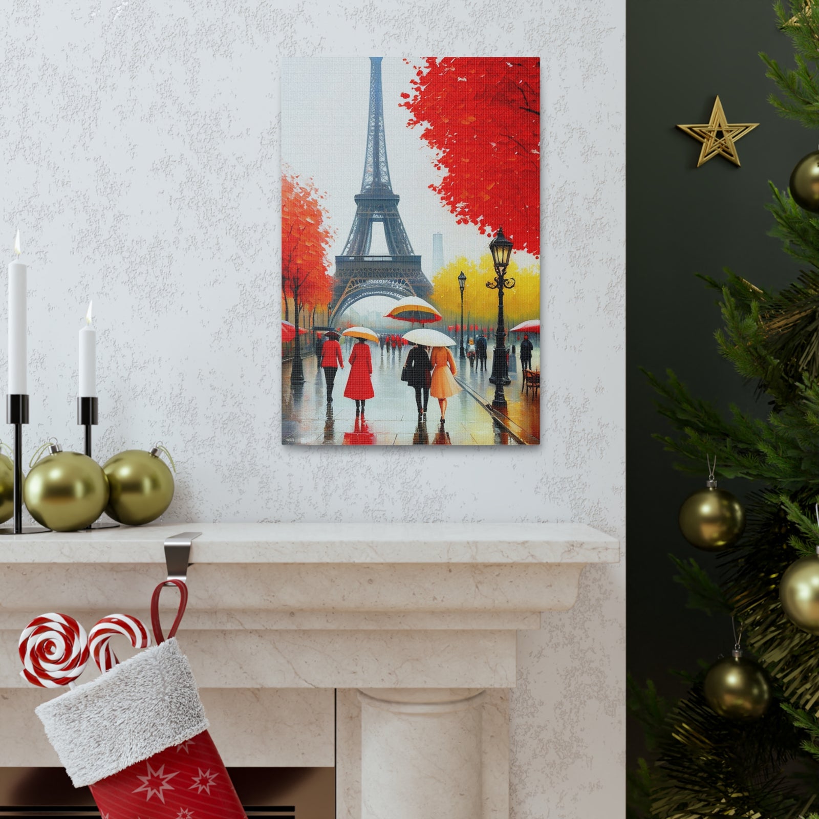 Paris Eiffel Tower Red Dress And Red Tree France Canvas Artwork High-Quality Breathtaking French City for Home Decor Ready to Hang-Express Your Love Gifts