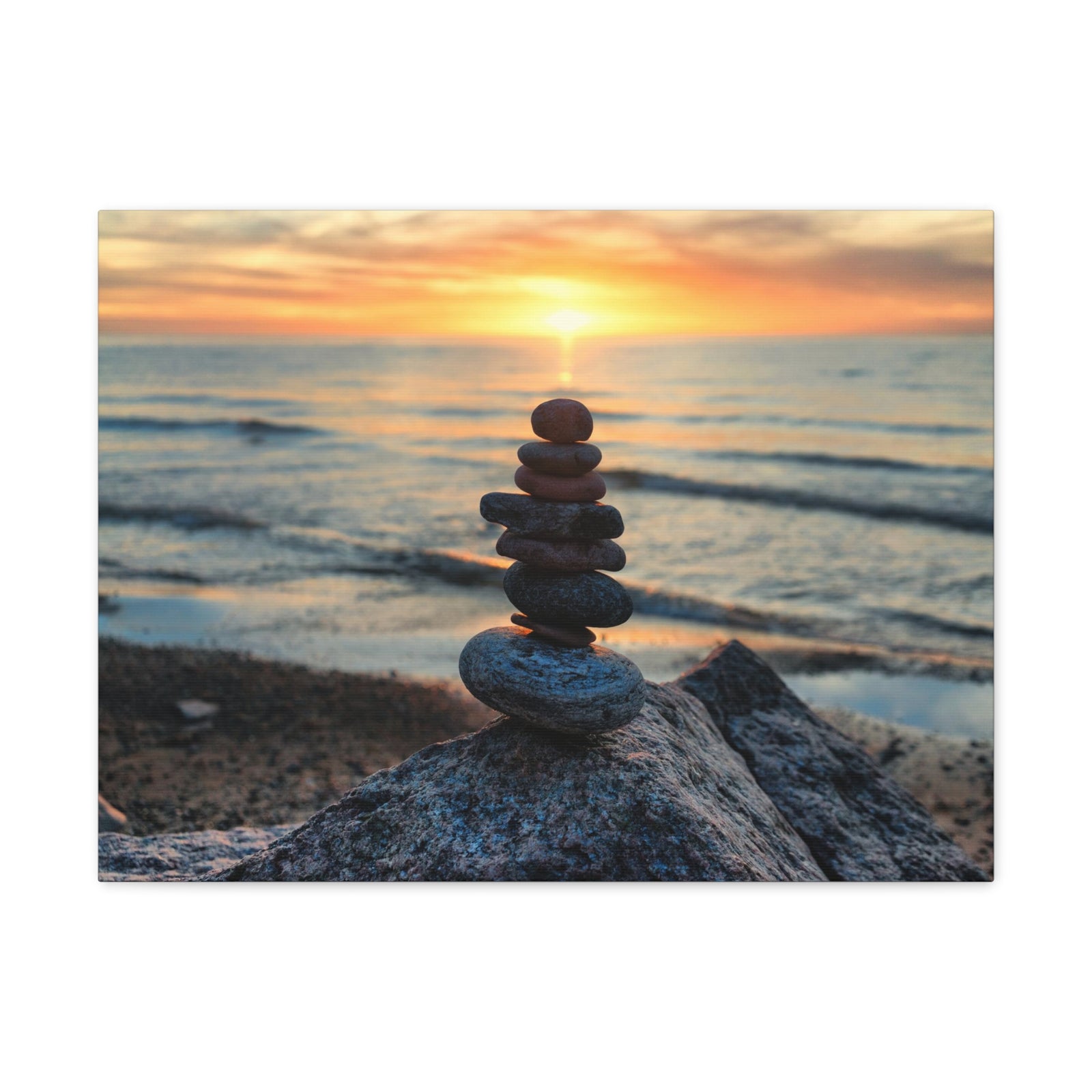 Pebbles Stack Over Beach Nature Wilderness Photography Canvas Wall Art for Home Decor Ready-to-Hang-Express Your Love Gifts
