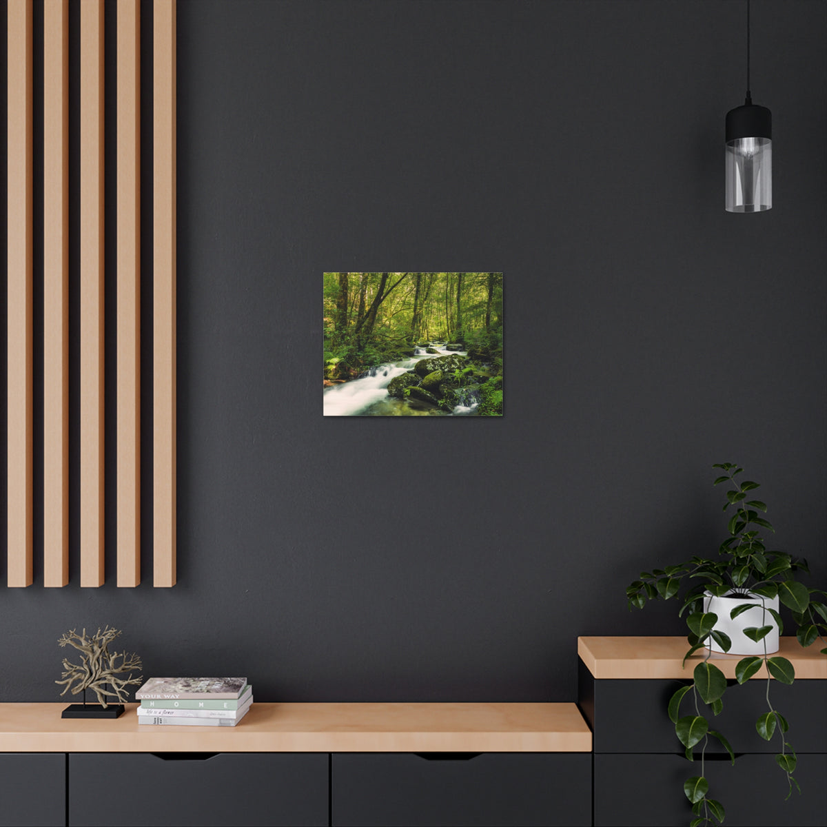 Green Forest River Nature Wilderness Photography Canvas Wall Art for Home Decor Ready-to-Hang-Express Your Love Gifts