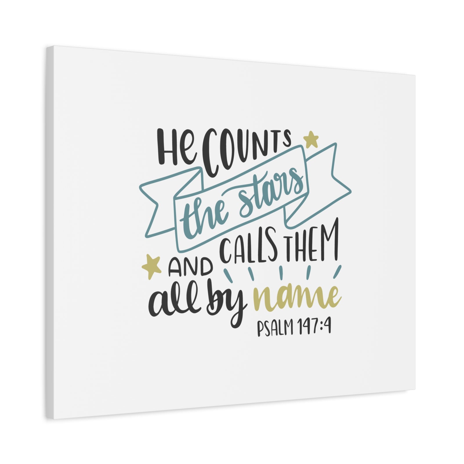 Scripture Canvas All By Name Psalm 147:4 Christian Wall Art Bible Verse Print Ready to Hang-Express Your Love Gifts