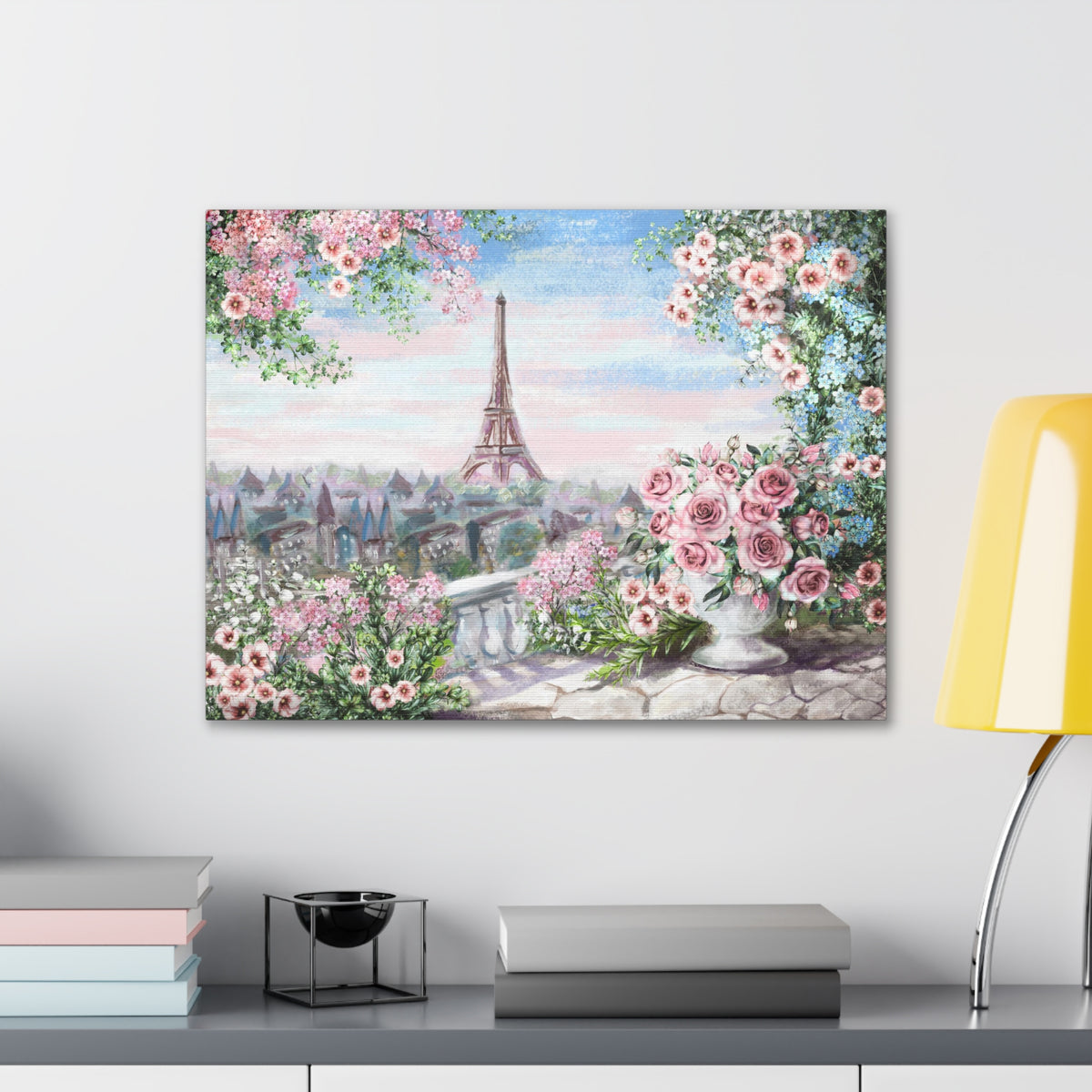 Paris Roses Pink Eiffel Tower France Canvas Artwork High-Quality Breathtaking French City for Home Decor Ready to Hang-Express Your Love Gifts
