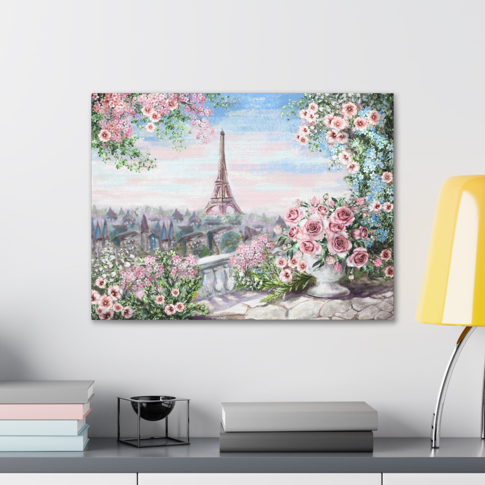 Paris Roses Pink Eiffel Tower France Canvas Artwork High-Quality Breathtaking French City for Home Decor Ready to Hang-Express Your Love Gifts