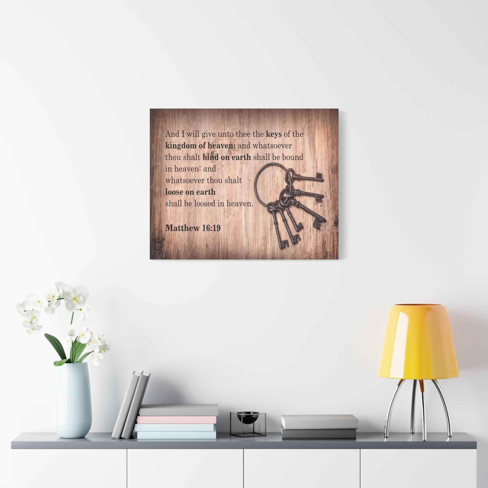 Scripture Canvas Bind on Earth Matthew 16:19 Christian Wall Art Bible Verse Print Ready to Hang-Express Your Love Gifts