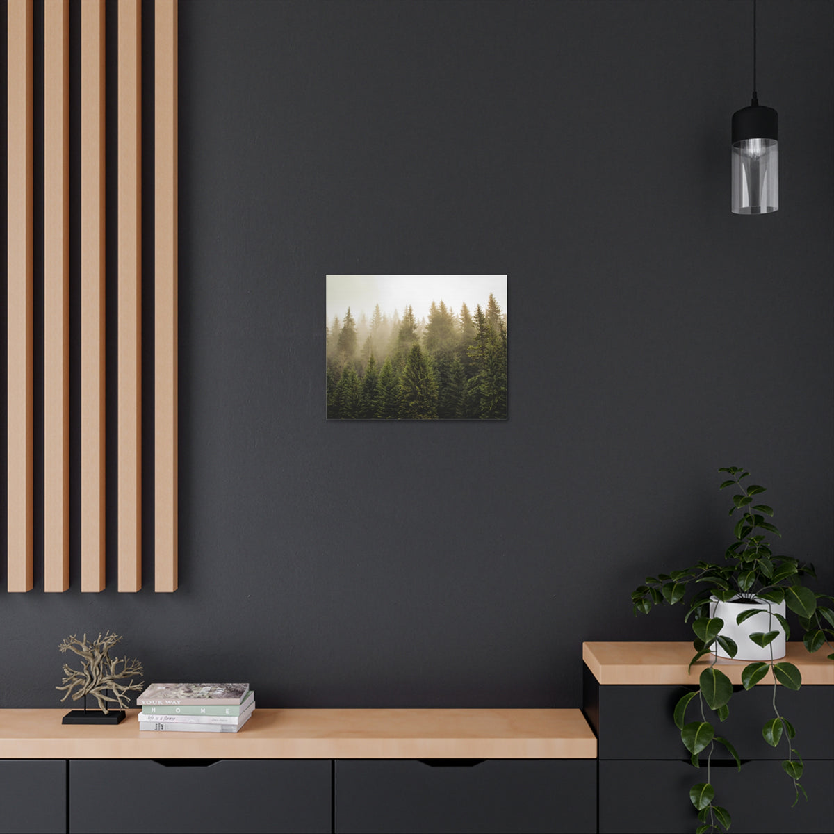 Misty Pine Tree Forest Nature Wilderness Photography Canvas Wall Art for Home Decor Ready-to-Hang-Express Your Love Gifts