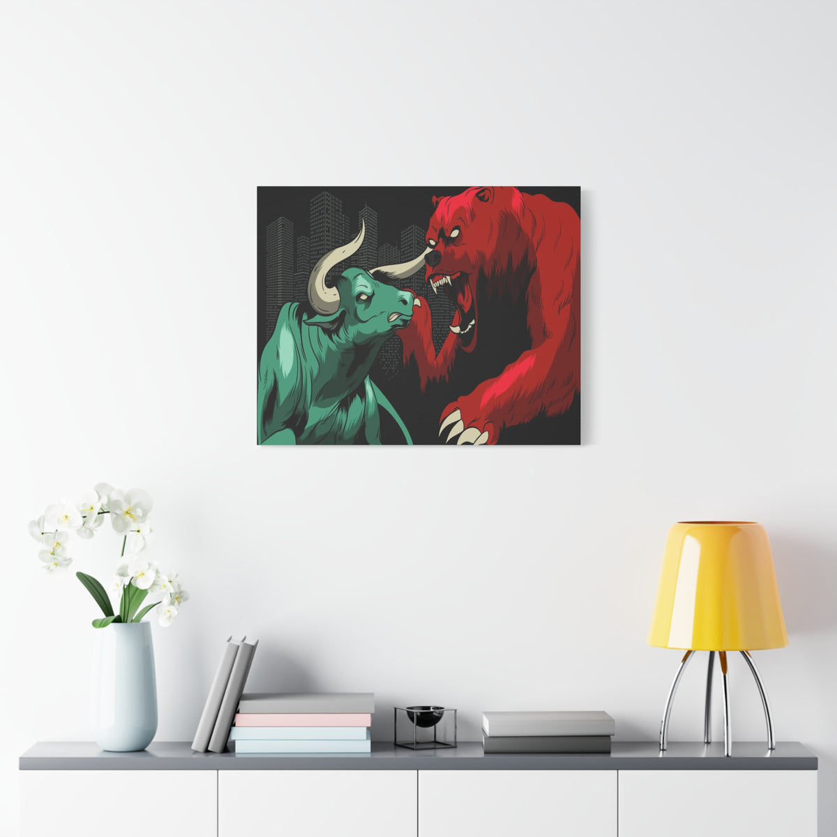 Stock Market Wall Art Bull vs Bear Battling for Wealth Wall Street Trading Art Canvas-Express Your Love Gifts