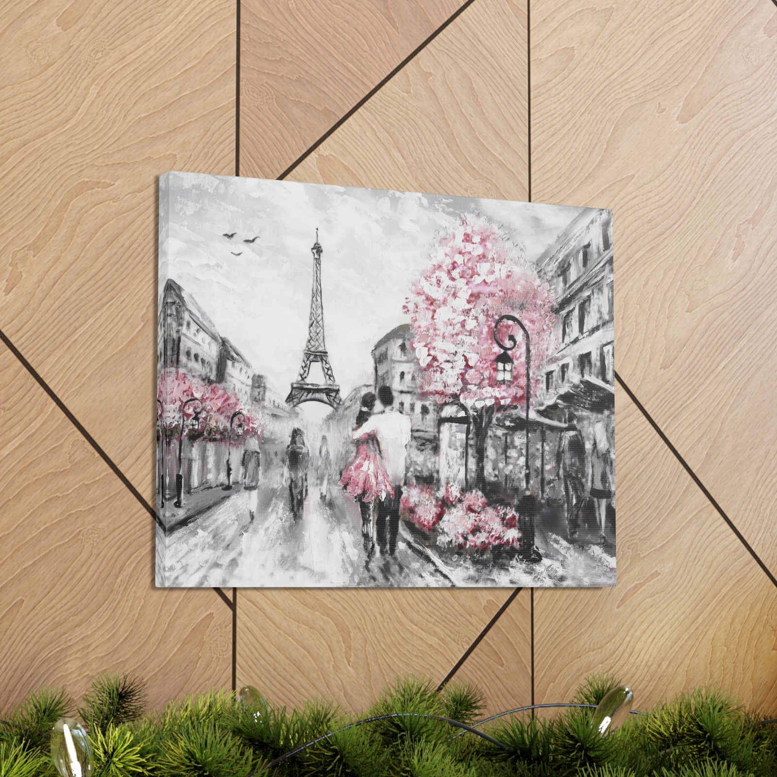 Couple Hug Pink Paris France Canvas Artwork High-Quality Breathtaking French City for Home Decor Ready to Hang-Express Your Love Gifts