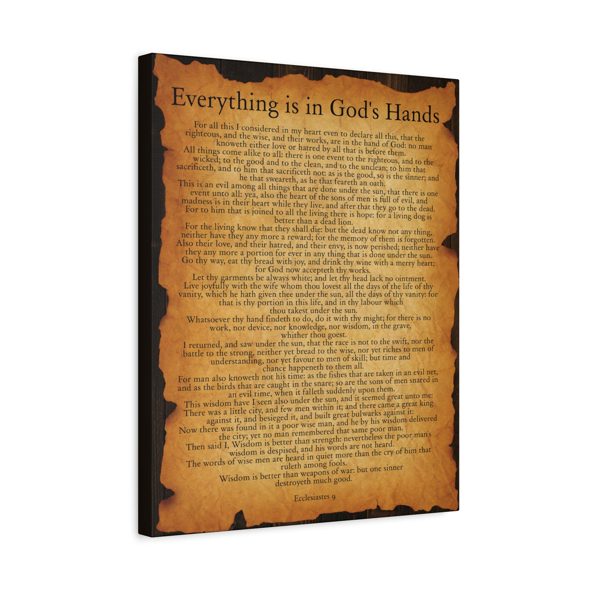Scripture Walls Everything is in God's Hands Ecclesiastes 9 Gold Brown Bible Verse Canvas Christian Wall Art Ready to Hang-Express Your Love Gifts