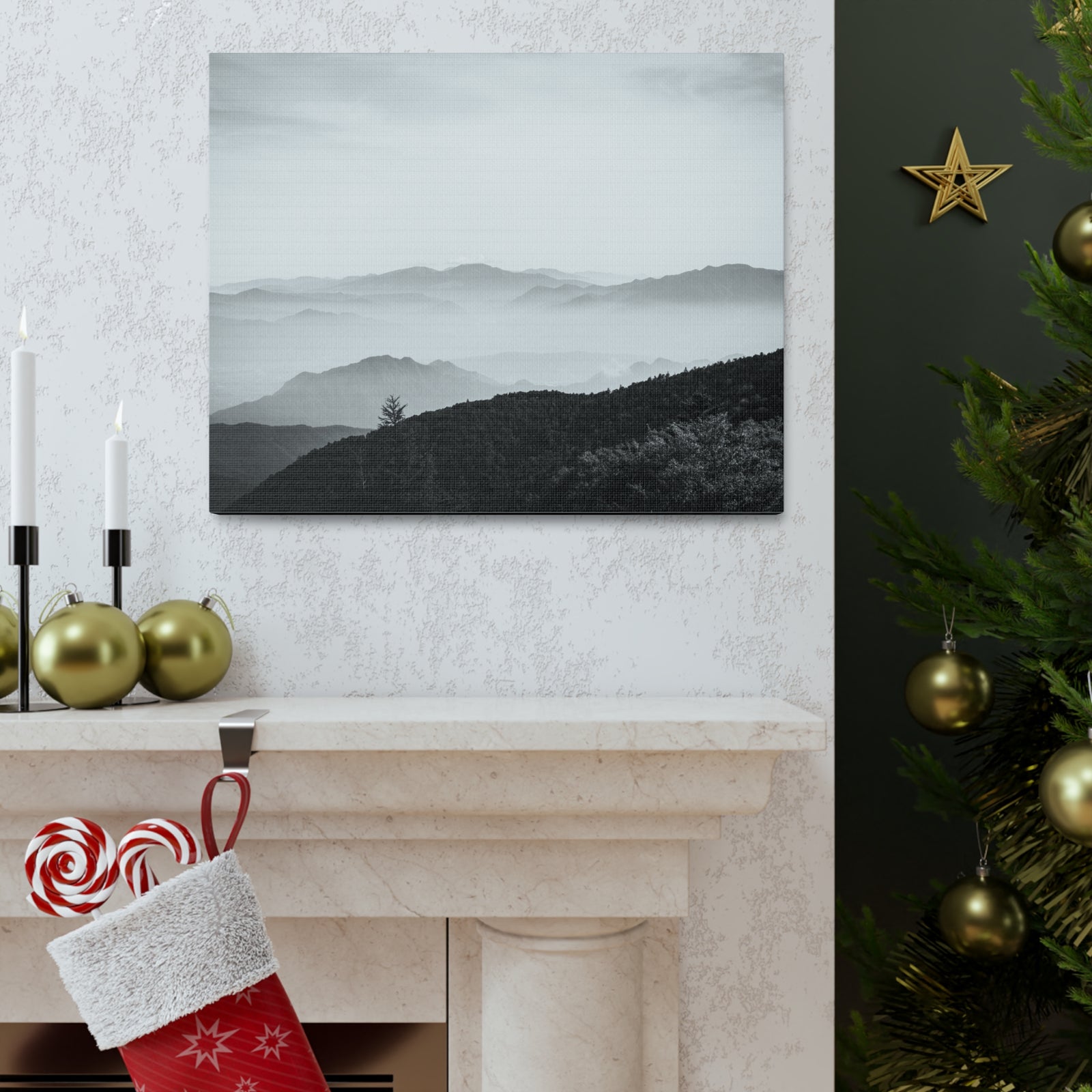 Misty Mountains Forest Nature Wilderness Photography Canvas Wall Art for Home Decor Ready-to-Hang-Express Your Love Gifts