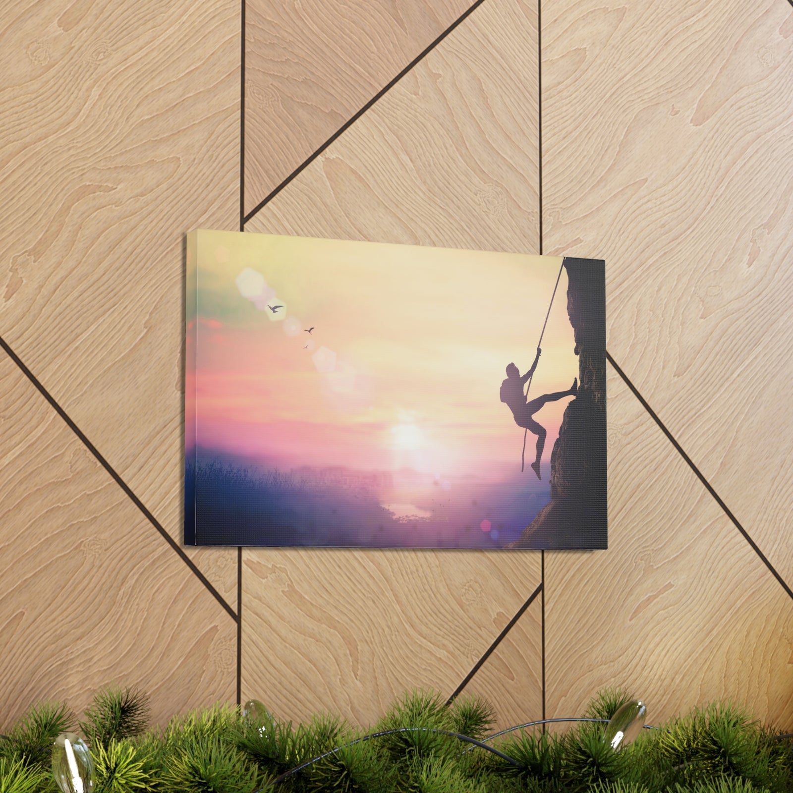 Man Climbing High Mountain Nature Wilderness Photography Canvas Wall Art for Home Decor Ready-to-Hang-Express Your Love Gifts