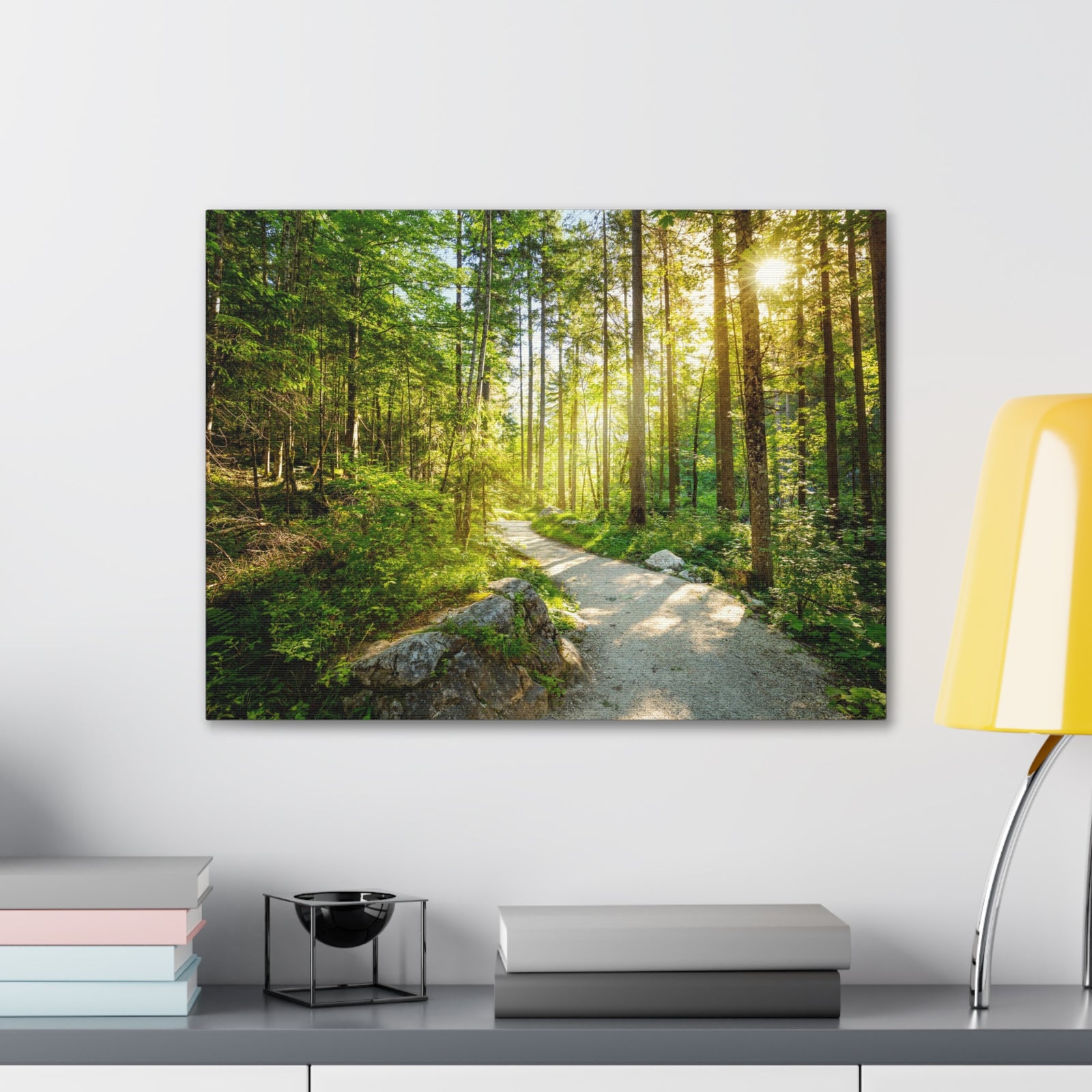 Sunlight Passing Through Green Forest Path Nature Wilderness Photography Canvas Wall Art for Home Decor Ready-to-Hang-Express Your Love Gifts