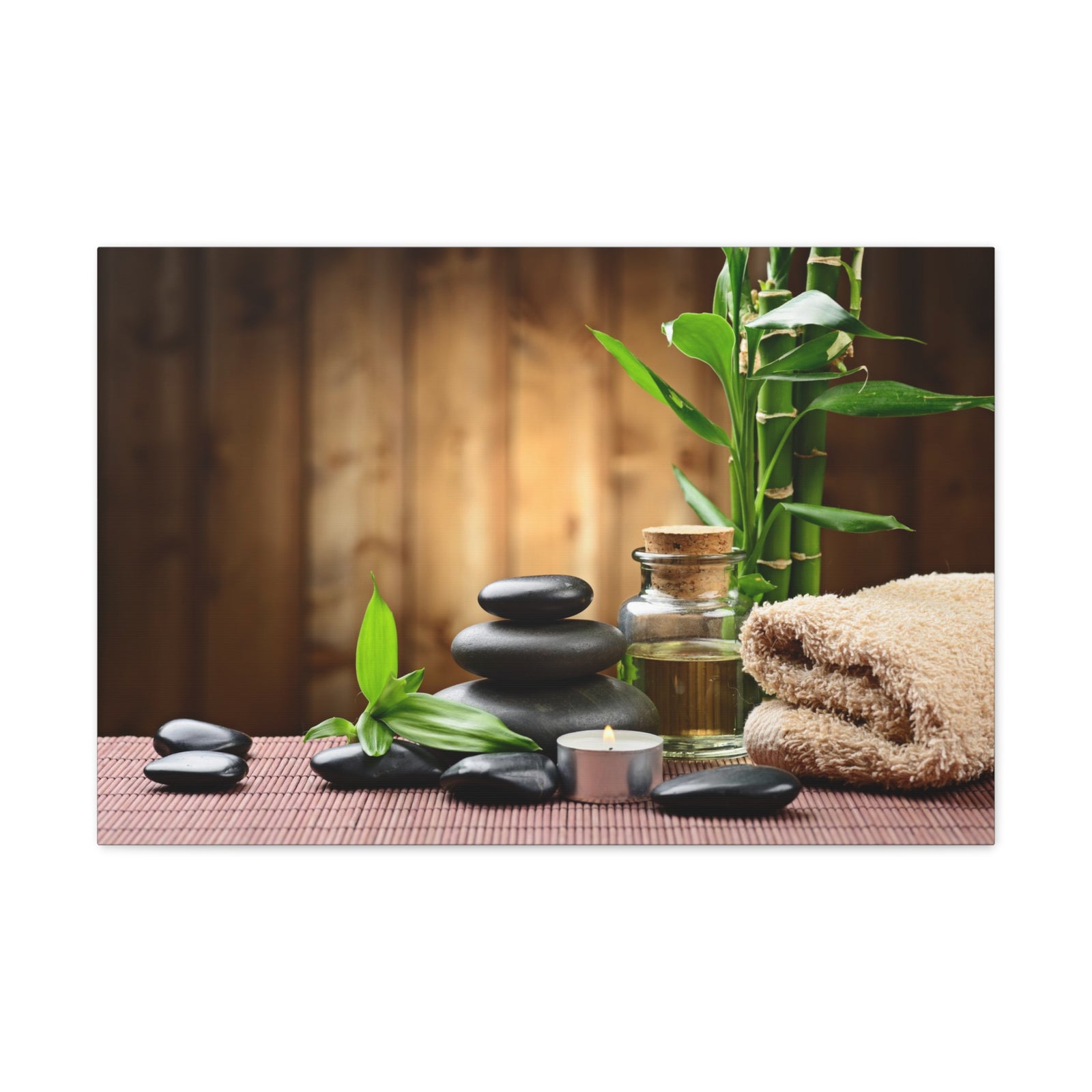 Zen Stones and Bamboo Forest Floral Nature Photography Canvas Wall Art for Home Decor Ready-to-Hang-Express Your Love Gifts