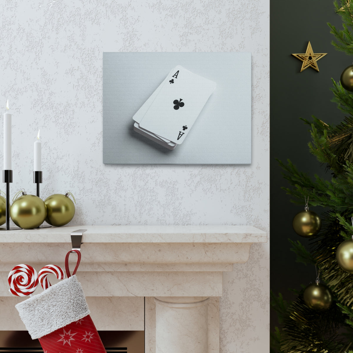 Ace of Clubs On A Playing Card Stack Playing Card Canvas Wall Art for Home Decor Ready-to-Hang-Express Your Love Gifts