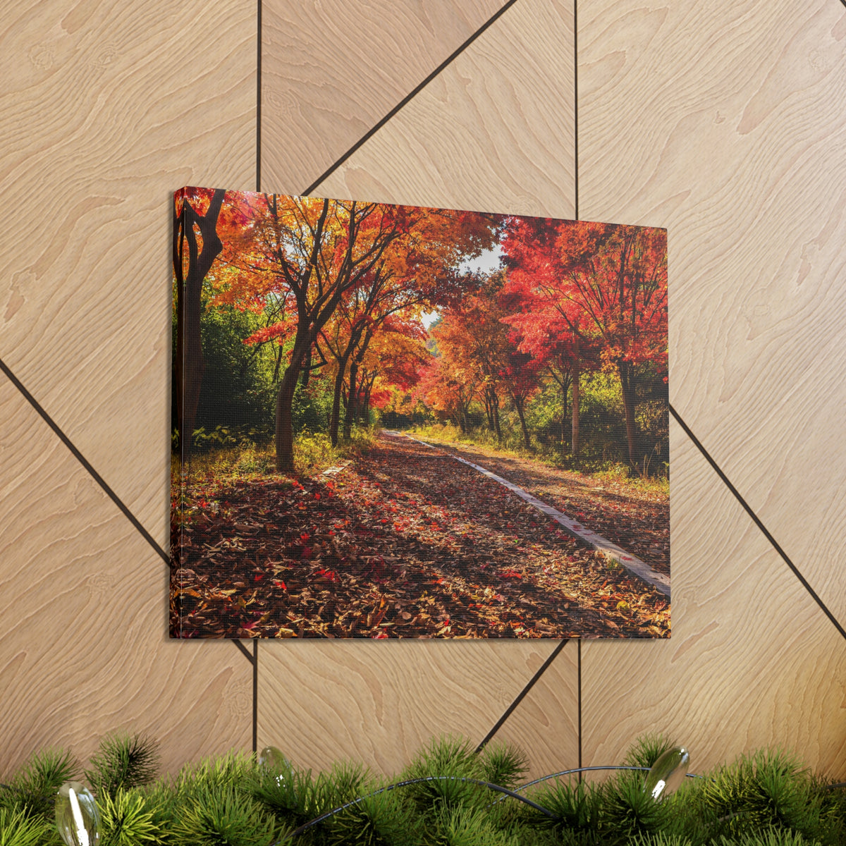 Orange Tree Path Autumn Park Nature Wilderness Photography Canvas Wall Art for Home Decor Ready-to-Hang-Express Your Love Gifts
