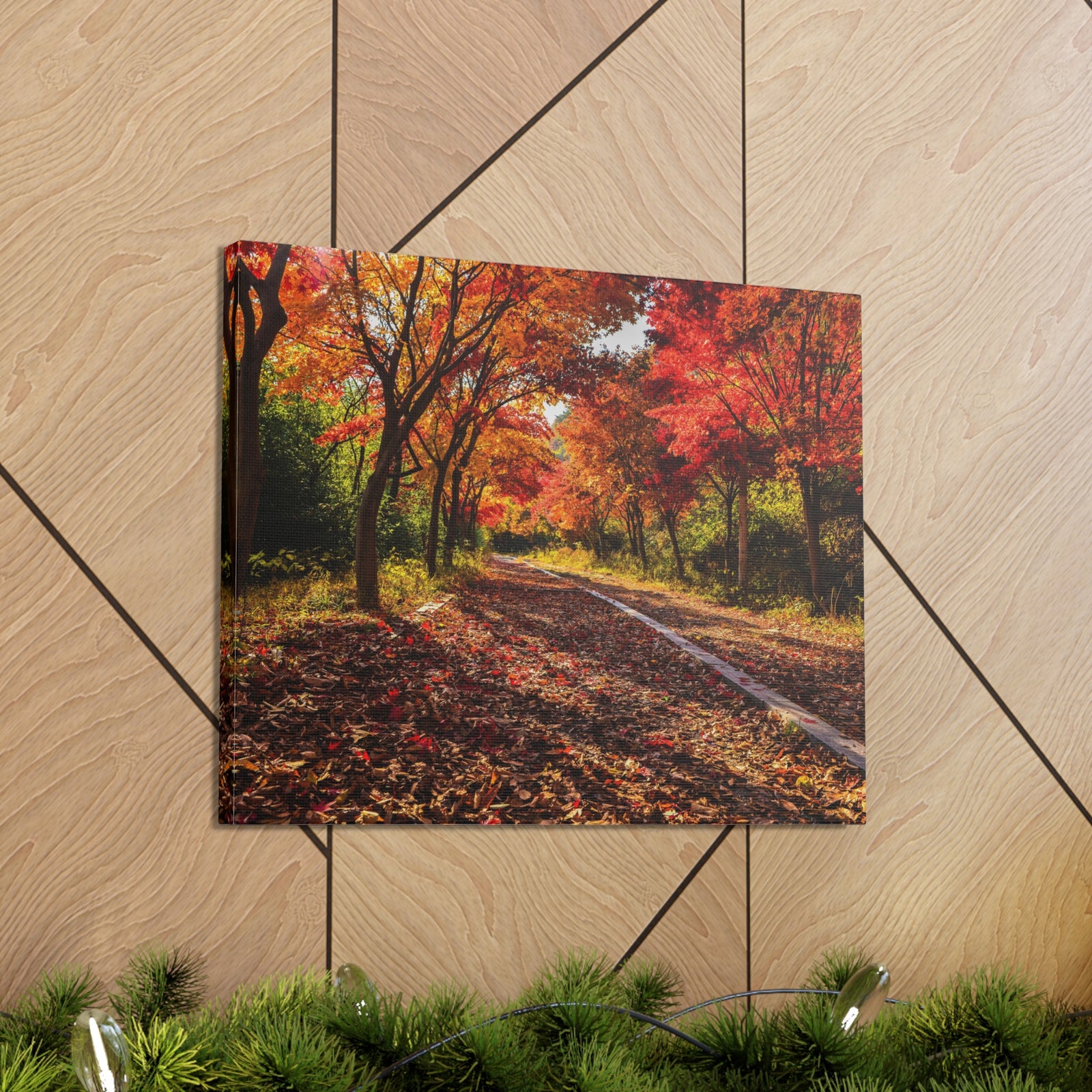 Orange Tree Path Autumn Park Nature Wilderness Photography Canvas Wall Art for Home Decor Ready-to-Hang-Express Your Love Gifts