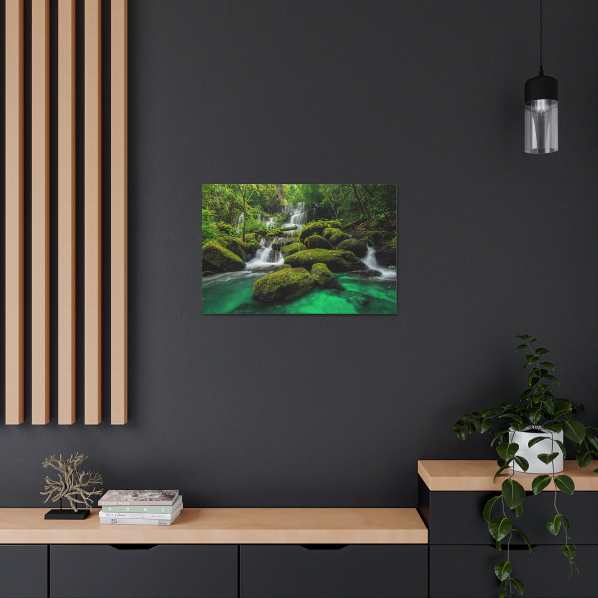 Jungle Waterfall In Thailand Modern Multicolor Scenic Nature Photography Canvas Home Office Decor Ready to Hang-Express Your Love Gifts