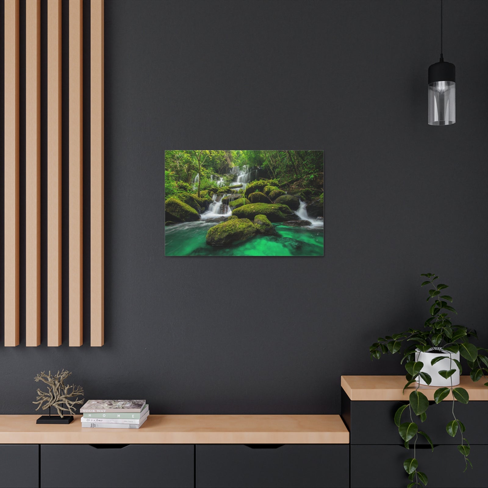 Jungle Waterfall In Thailand Modern Multicolor Scenic Nature Photography Canvas Home Office Decor Ready to Hang-Express Your Love Gifts