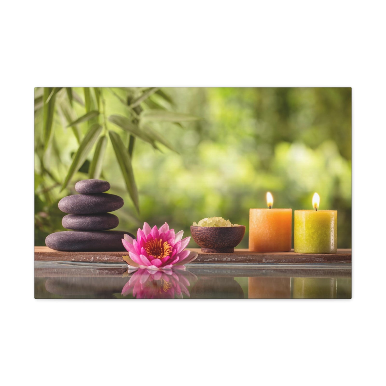 Zen Stone and Salt Forest Floral Nature Photography Canvas Wall Art for Home Decor Ready-to-Hang-Express Your Love Gifts