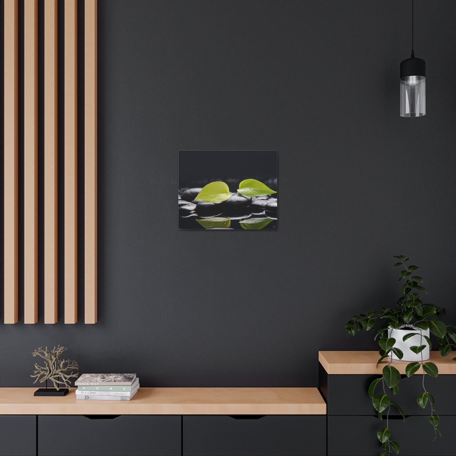 Green Leaf with Stones Forest Floral Nature Photography Canvas Wall Art for Home Decor Ready-to-Hang-Express Your Love Gifts