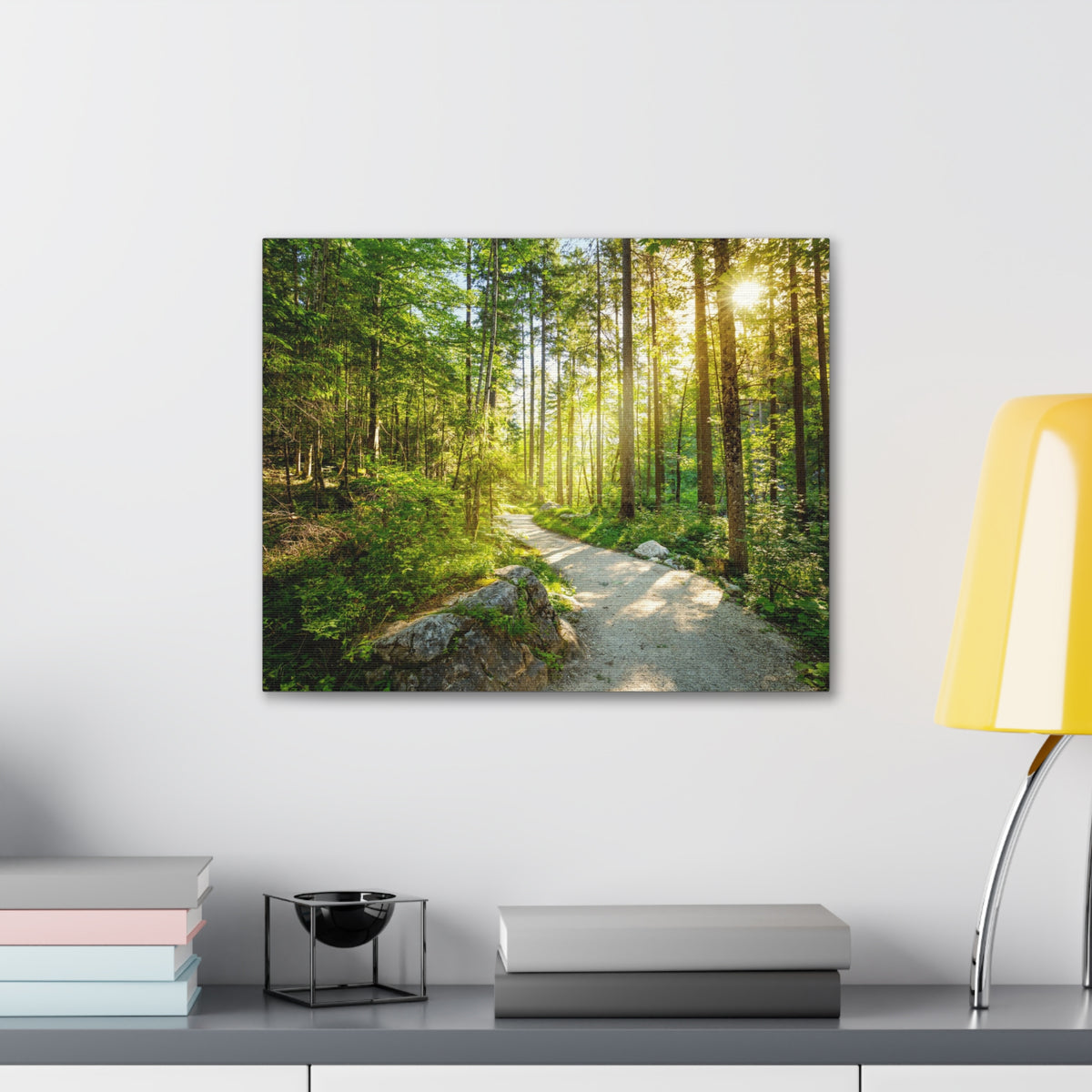 Sunlight Passing Through Green Forest Path Nature Wilderness Photography Canvas Wall Art for Home Decor Ready-to-Hang-Express Your Love Gifts
