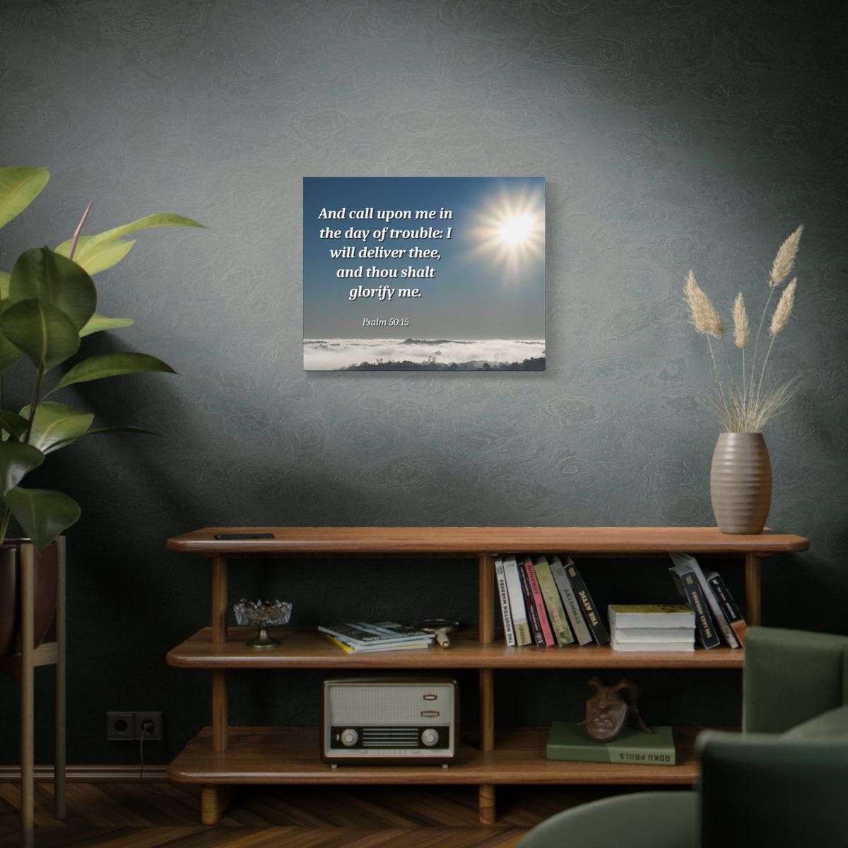 Scripture Canvas Day Of Trouble Psalms 50:15 Christian Wall Art Bible Verse Print Ready to Hang-Express Your Love Gifts