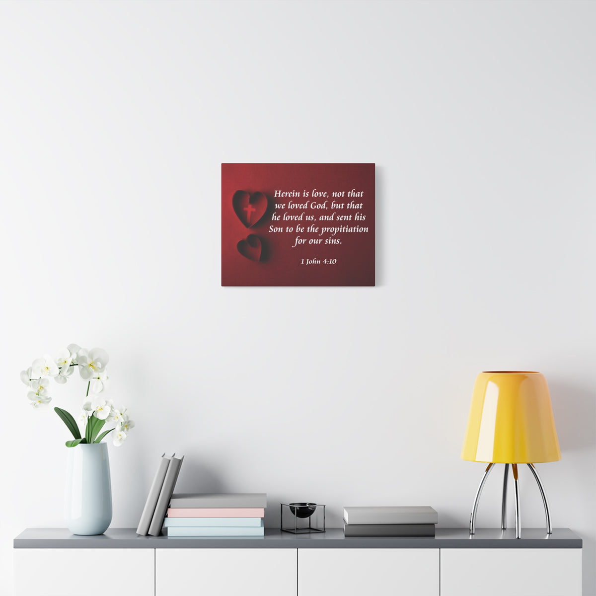 Bible Verse Canvas Herein is Love 1 John 4:10 Christian Home Décor Wall Art Scripture Ready to Hang Faith Print-Express Your Love Gifts