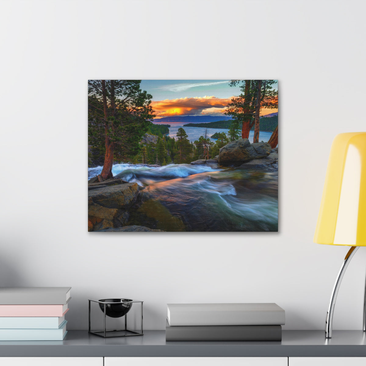 Water Rushing Lake Sunset Nature Wilderness Photography Canvas Wall Art for Home Decor Ready-to-Hang-Express Your Love Gifts