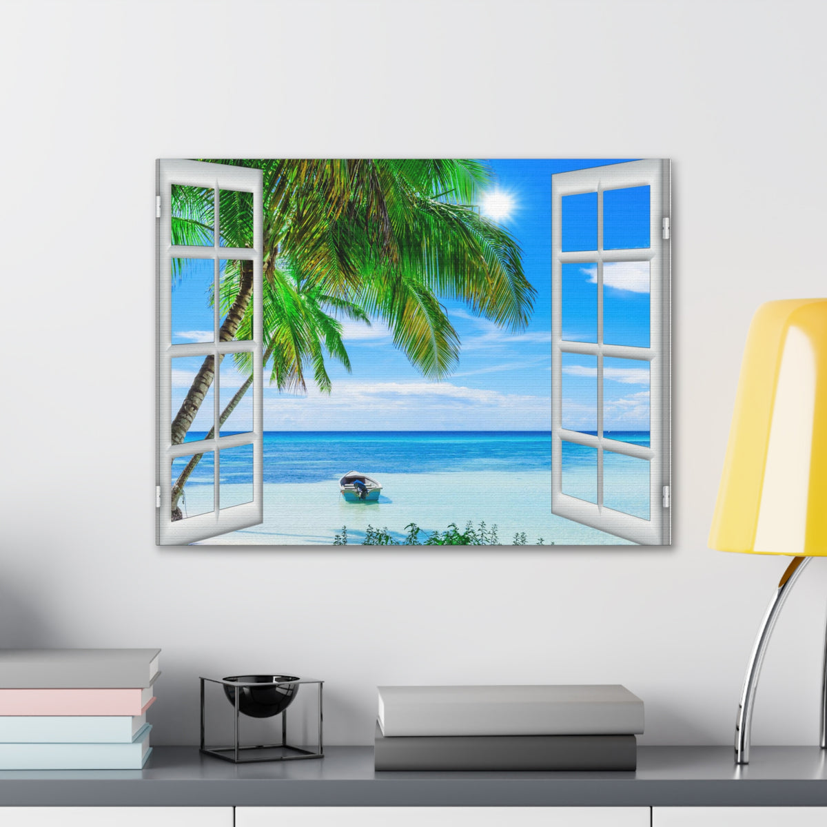 Canvas Print Wall Art Window Beach Coconut View Nature Photography Realism Scenic Landscape Colorful Multicolor for Home Decor Ready to Hang-Express Your Love Gifts