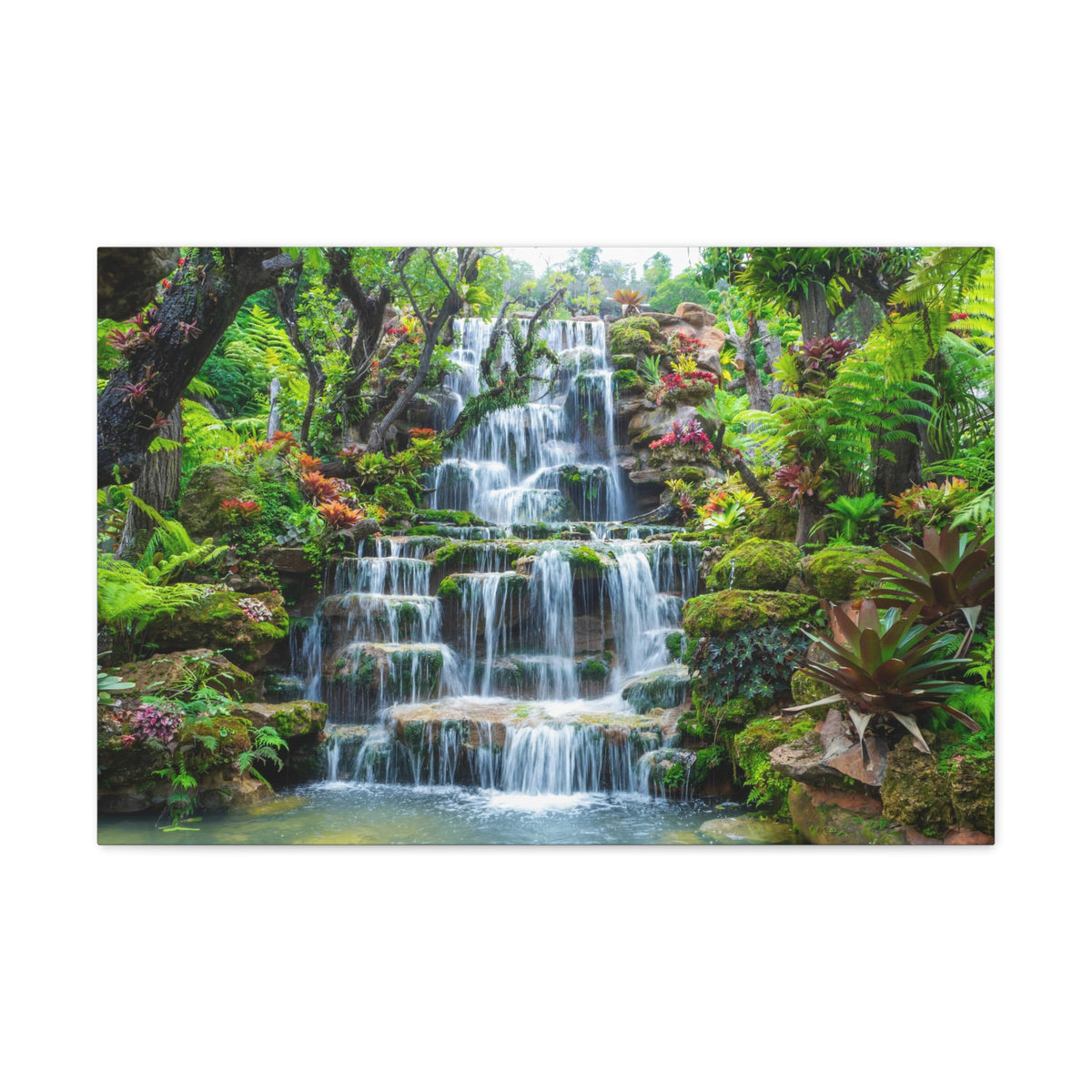 Waterfall w Maple Trees Kyoto Garden Canvas Wall Art for Home Decor Ready-to-Hang-Express Your Love Gifts