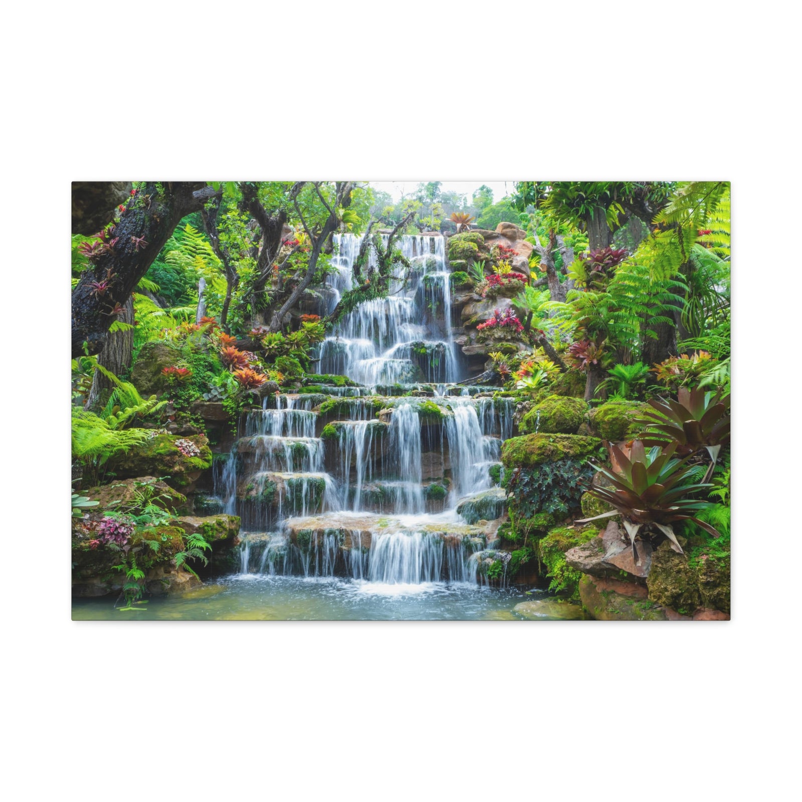 Waterfall w Maple Trees Kyoto Garden Canvas Wall Art for Home Decor Ready-to-Hang-Express Your Love Gifts