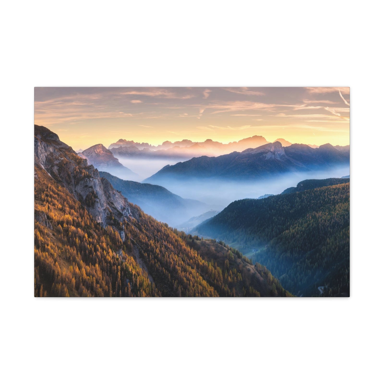 Golden Mountains Misty Nature Wilderness Photography Canvas Wall Art for Home Decor Ready-to-Hang-Express Your Love Gifts