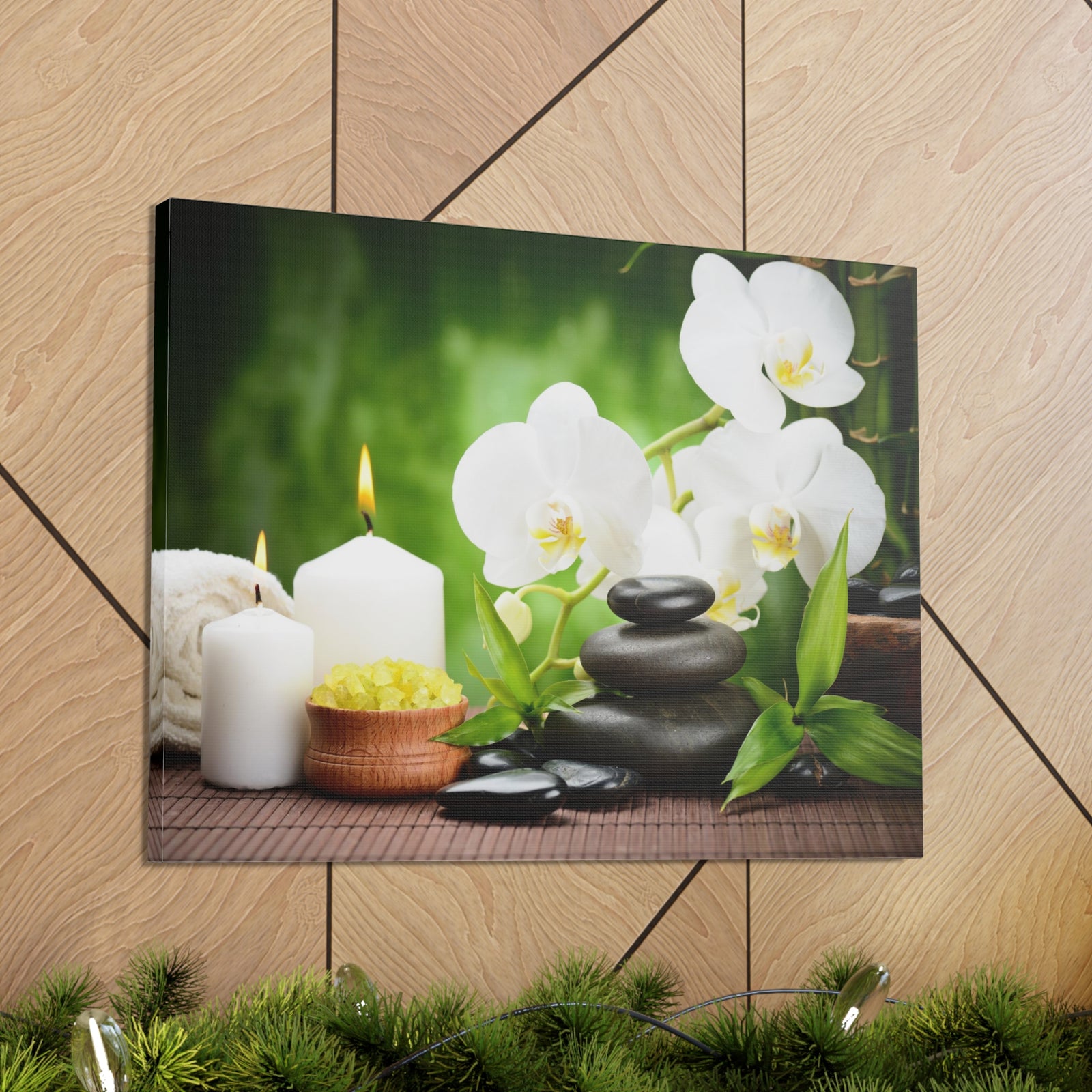 Zen Stones and Orchid Forest Floral Nature Photography Canvas Wall Art for Home Decor Ready-to-Hang-Express Your Love Gifts