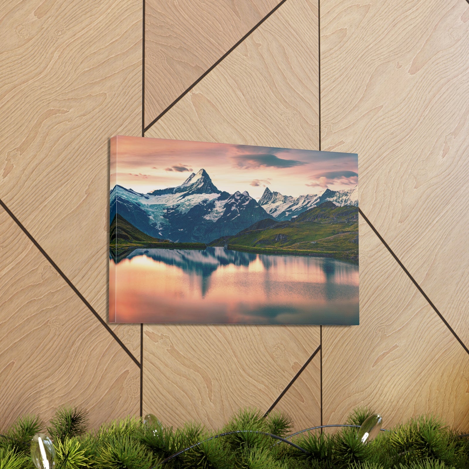 Snow Mountain Lake Summer Nature Wilderness Photography Canvas Wall Art for Home Decor Ready-to-Hang-Express Your Love Gifts
