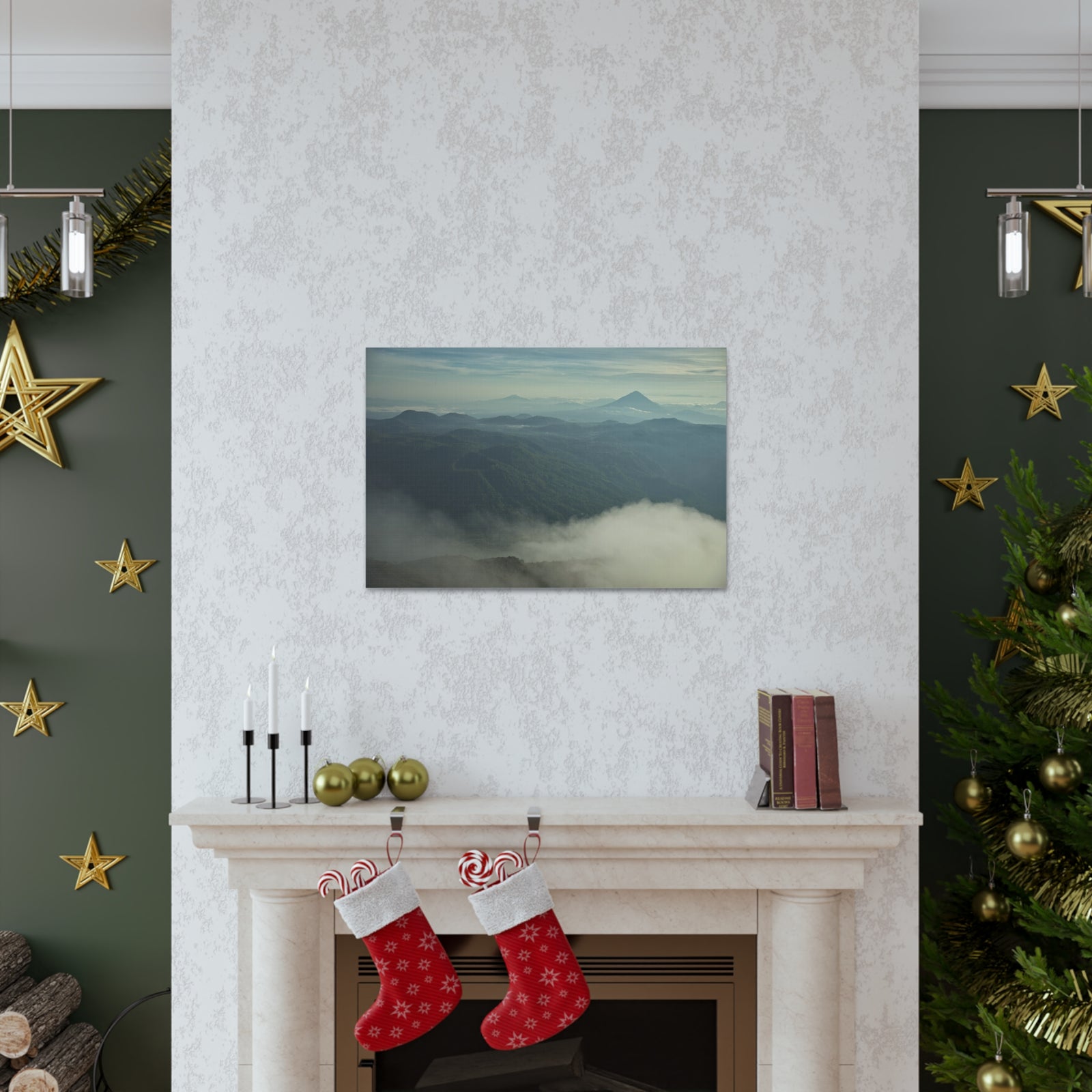 Misty Mountains Green Forest Nature Wilderness Photography Canvas Wall Art for Home Decor Ready-to-Hang-Express Your Love Gifts